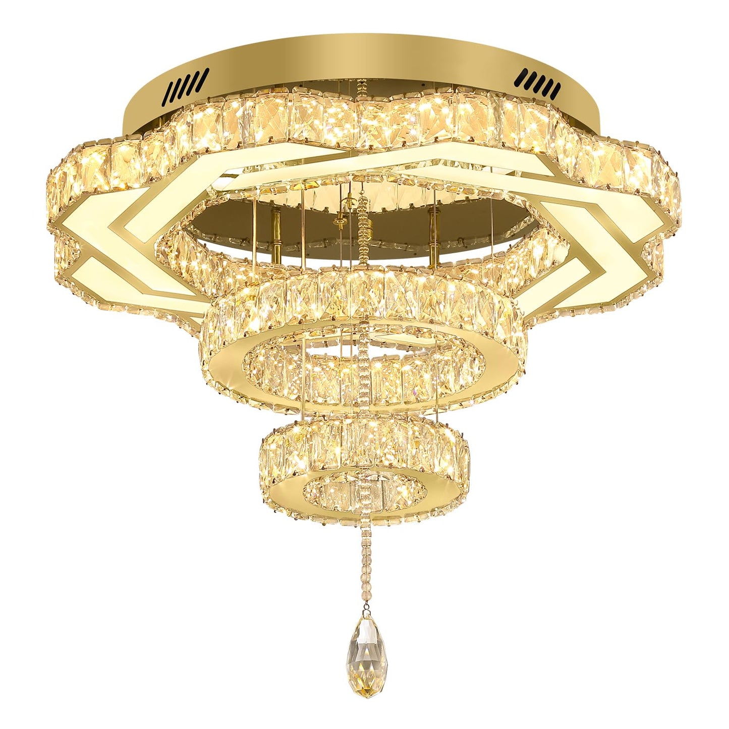 Flashing God Crystal Chandeliers Dia 32" Silver Elegant Chandelier Flush Mount Ceiling Light for Bedroom Living Room Dining Room Hallway Dimmable 3 Rings LED Celing Lighting Fixtures