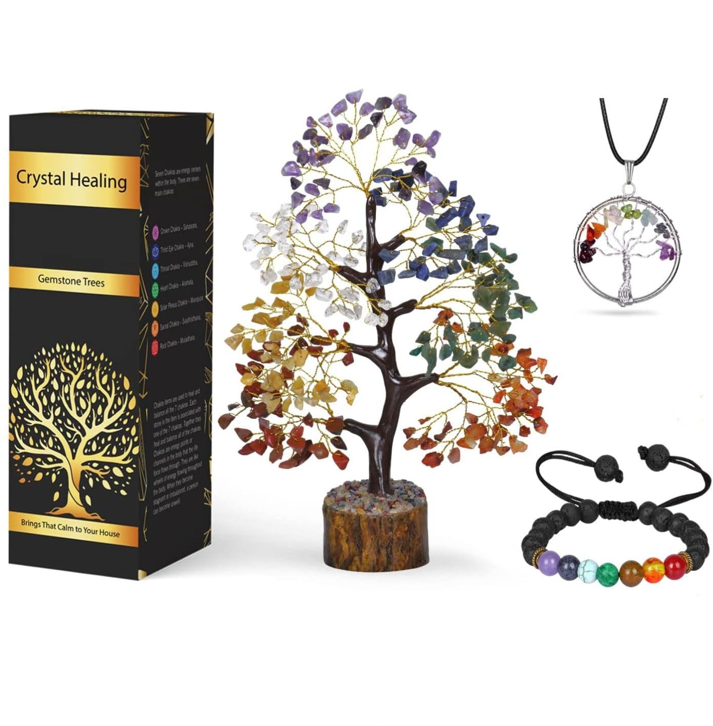 Seven Chakra Tree - Crystal Tree for Postive Energy - 7 Chakra Tree Of Life - Chakra Tree - Feng Shui Energy Crystals - Gemstone Tree - Fengshui Decor - Crystal Gifts - Housewarming Gift for Women