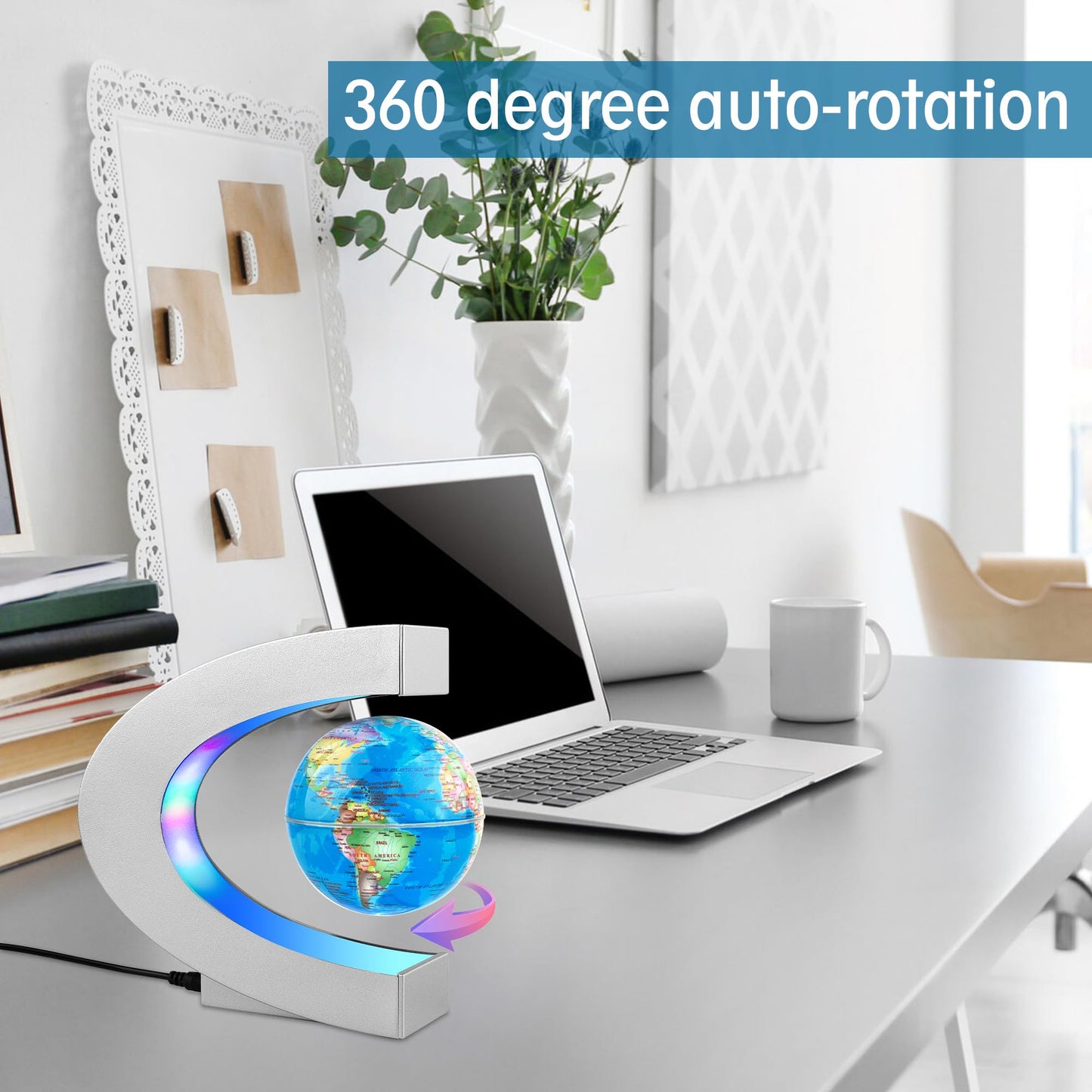 MOKOQI Magnetic Levitating Globe with LED Light, Cool Tech Gift for Men Father Boys and Girls , Birthday Gifts for Kids, Floating Globes World Desk Gadget Decor in Office Home/Display Frame Stand