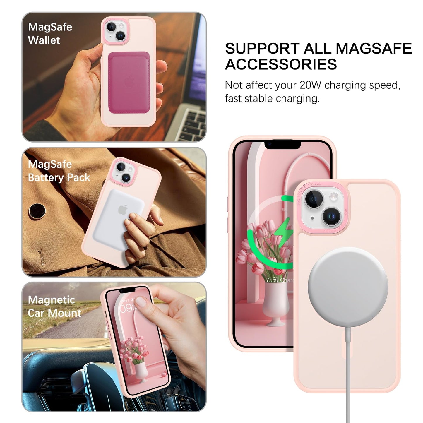 BENTOBEN Magnetic for iPhone 13 Case & iPhone 14 Case [Compatible with Magsafe] Translucent Matte Phone Case iPhone 13/14 Slim Fit Shockproof Women Men Protective Cover for iPhone 13/14 6.1", Hot Pink