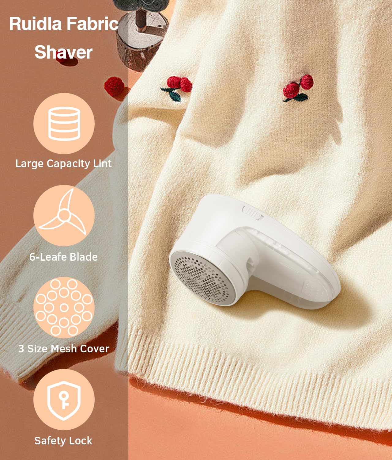 Fabric Shaver Lint Remover, Sweater Shaver with Replaceable Stainless Steel 6-Leaf Blades, Fabric Defuzzer for Clothes Fuzz, Lint Balls - Battery Operated