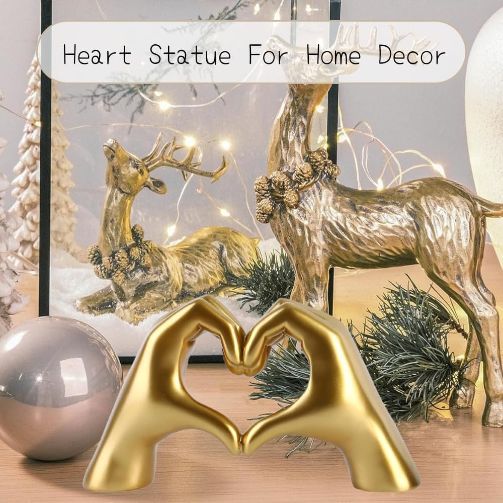 Christmas Gold Gesture Statue Decoration Home Decor Bookshelf Coffee Table Heart Hand Sculpture Decorations Unique Birthday for Girls Sisters Girlfriend Mom Teacher Valentine Day Gifts