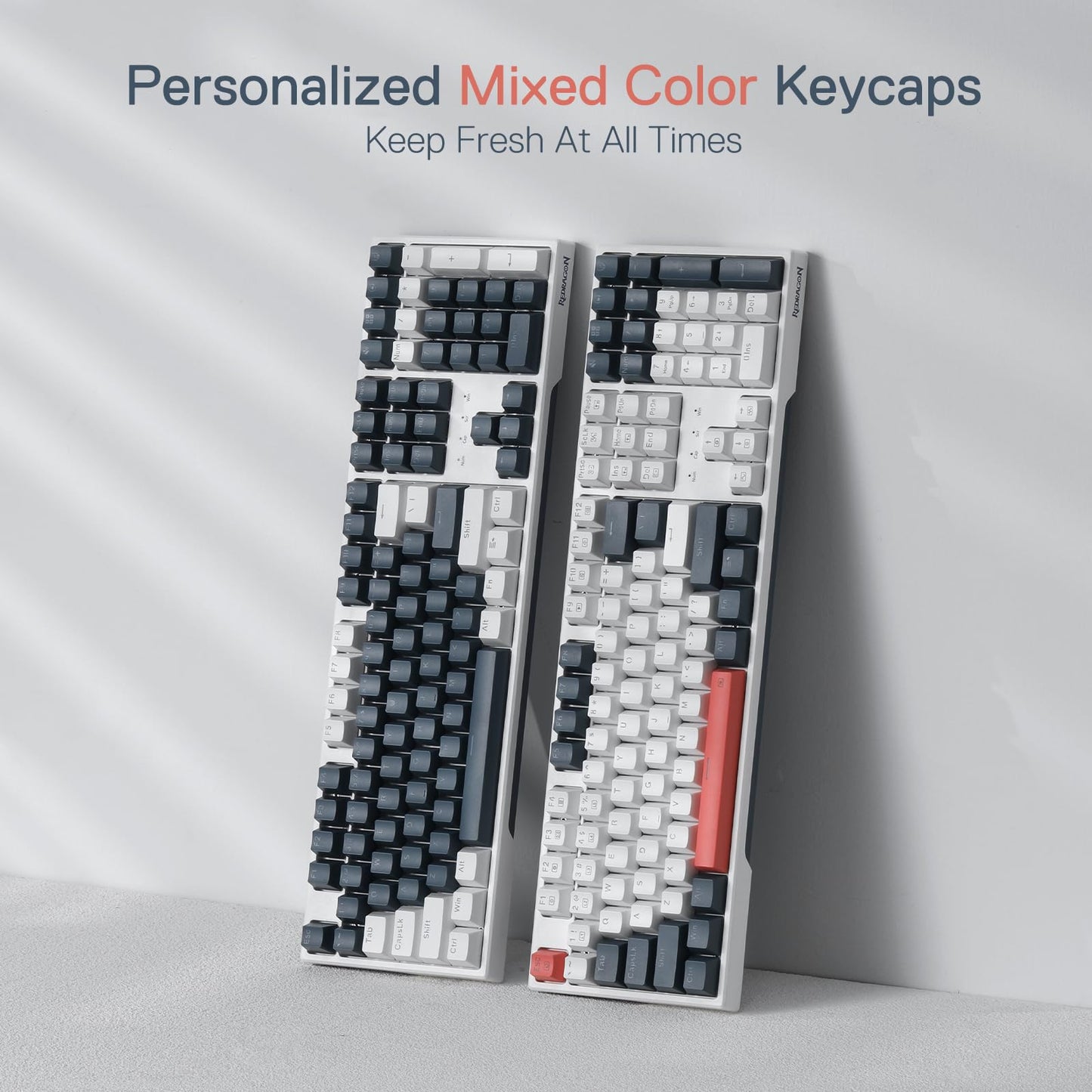 Redragon K668 RGB Gaming Keyboard, 104 Keys + Extra 4 Hotkeys Wired Mechanical Keyboard w/Sound Absorbing Foams, Upgraded Hot-swappable Socket, Mixed Color Keycaps x 2 Sets, Red Switch