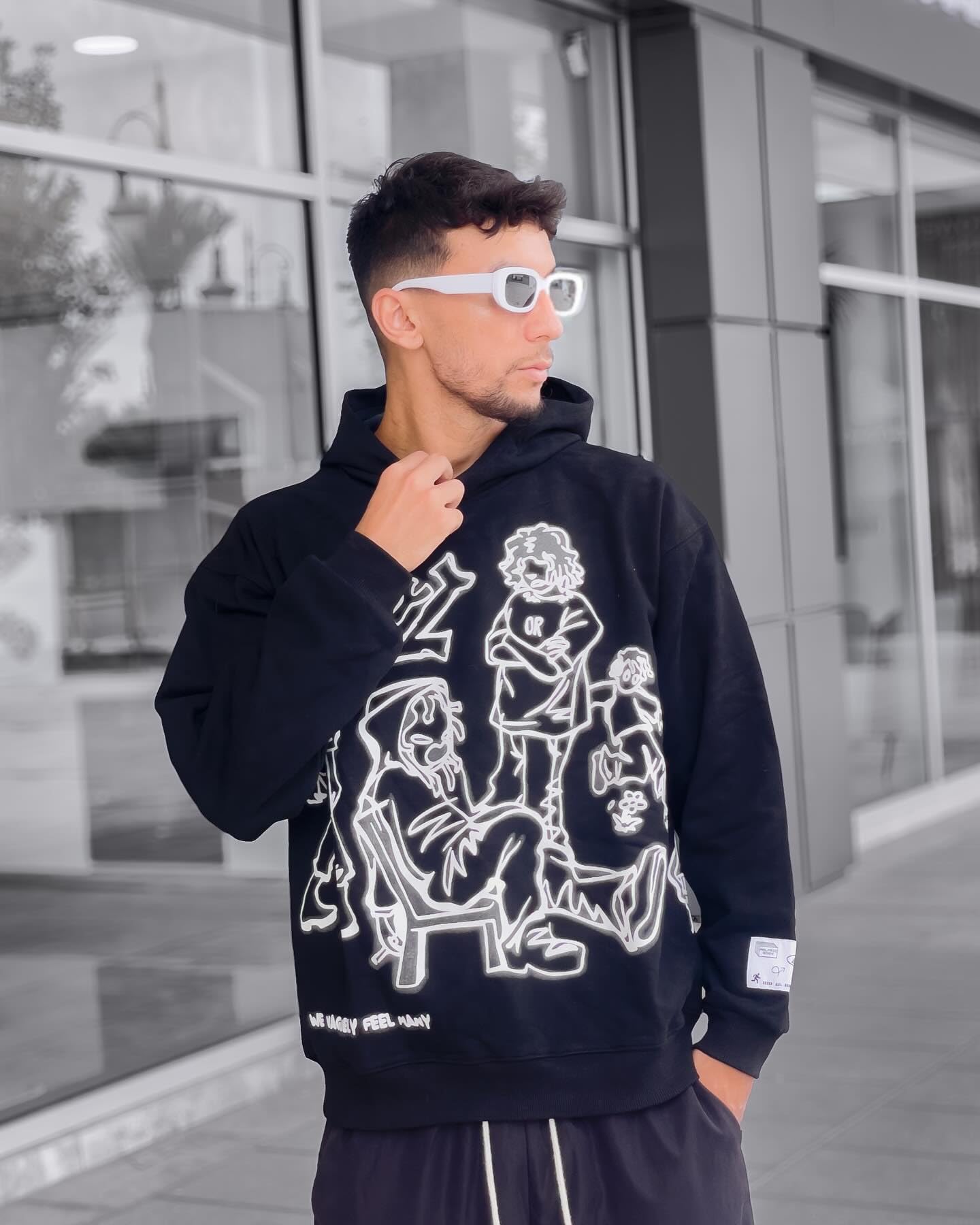 Aelfric Eden Mens Graphic Oversized Hoodie Cartoon Character Print Streetwear Casual hoodies y2k Hooded Sweatshirt