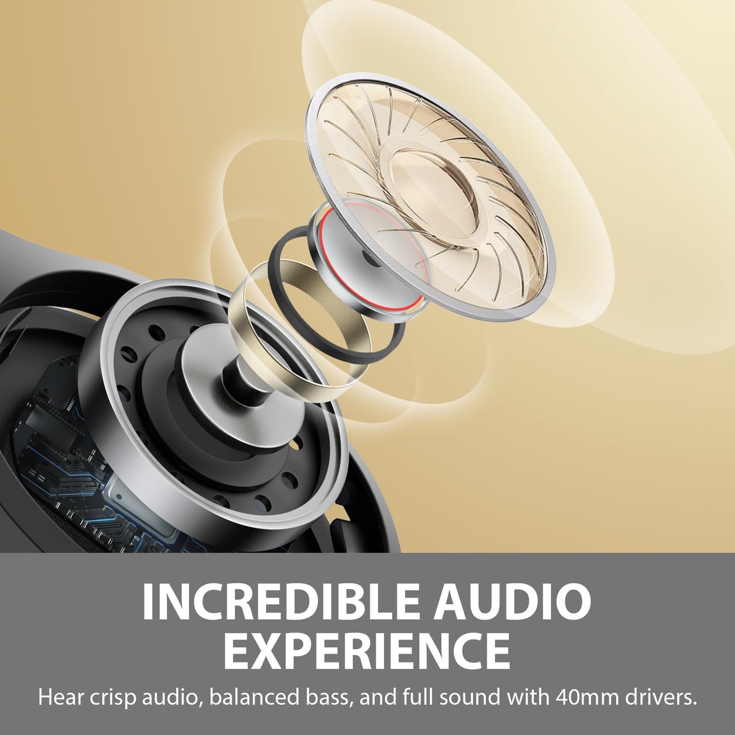 Hybrid Active Noise Cancelling Headphones, Wireless Over Ear Bluetooth Headphones, Hi-Fi Audio, Deep Bass, Comfort Fit Ear Cups, 30h Playtime for Home Office Travel, Matte Black