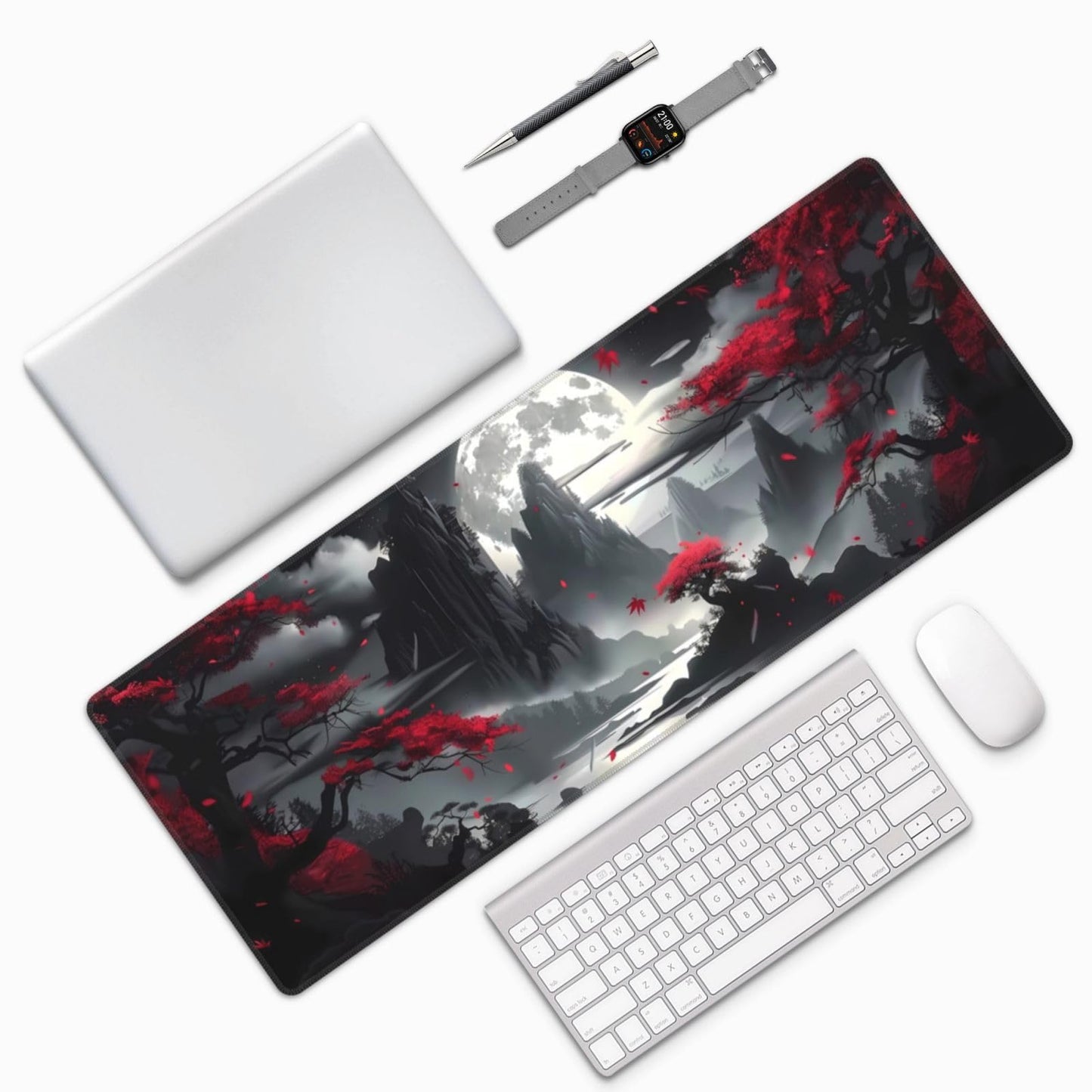 Japanese Mouse Pad, Large Japanese Desk Mat, XL Anime Gaming Keyboard Mat, Non-Slip Rubber Base, Big Extended Desk Protector for Home Office, 31.5”x11.8”