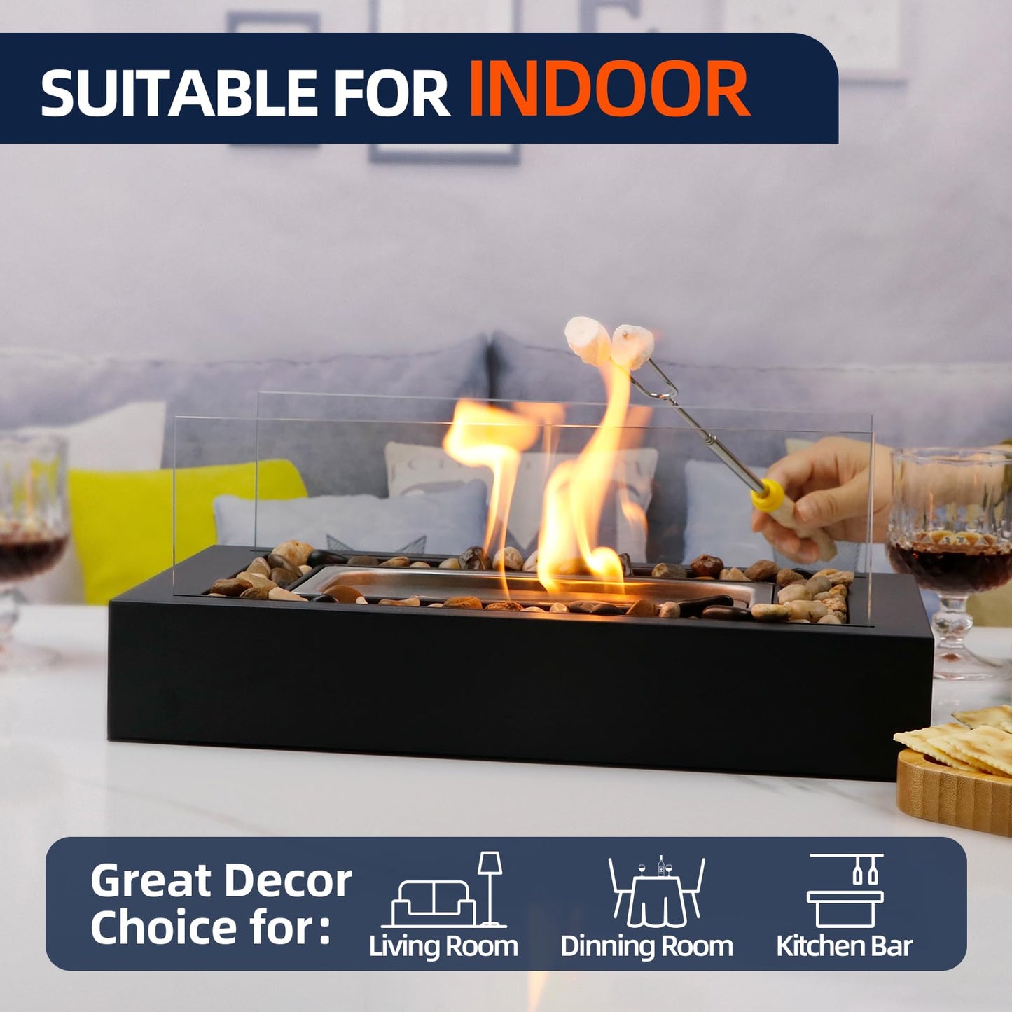 2024 New Tabletop Fire Pit,Woodgrain Portable Table Top Firepit Outdoor Indoor Table top Fireplace Smores Maker for Family Dinner Party Patio Balcony Backyard Housewarming Table Decor