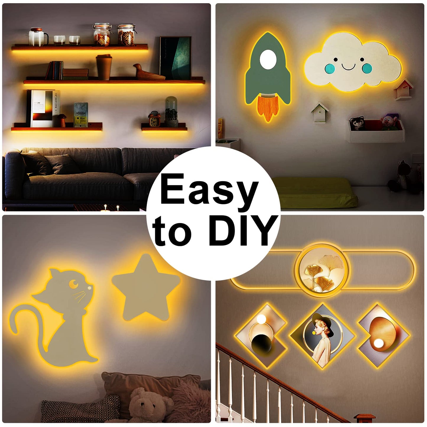 White COB Led Strip Lights Max with RF Remote, 16.4ft 3000K Dimmable Ultra Bright Warm White COB Light Strip, Adhesive Indoor COB Led Lights for Living Room, Shelf, Cabinet