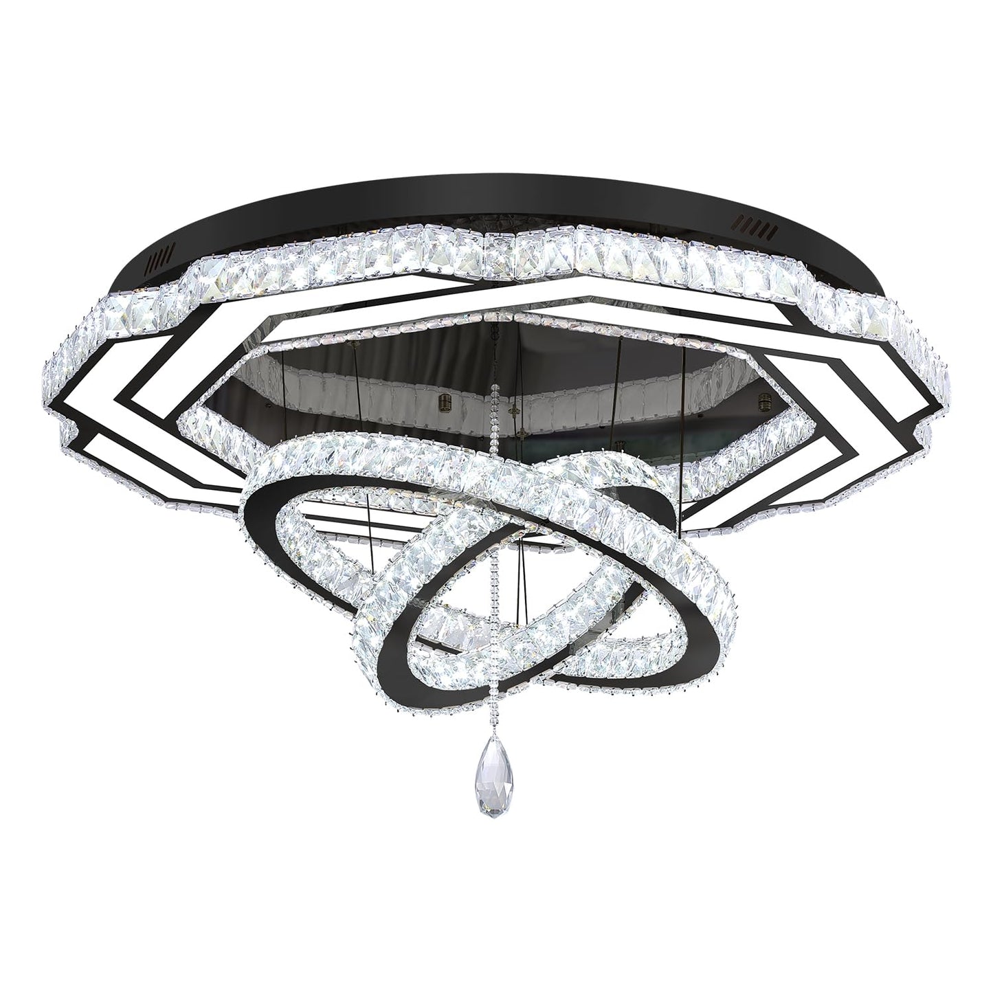 Flashing God Crystal Chandeliers Dia 32" Silver Elegant Chandelier Flush Mount Ceiling Light for Bedroom Living Room Dining Room Hallway Dimmable 3 Rings LED Celing Lighting Fixtures
