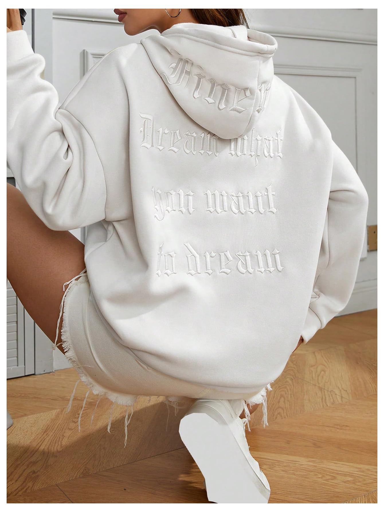 GORGLITTER Women's Graphic Print Hoodies Sweatshirt Long Sleeve Round Neck Drop Shoulder Pullover Top