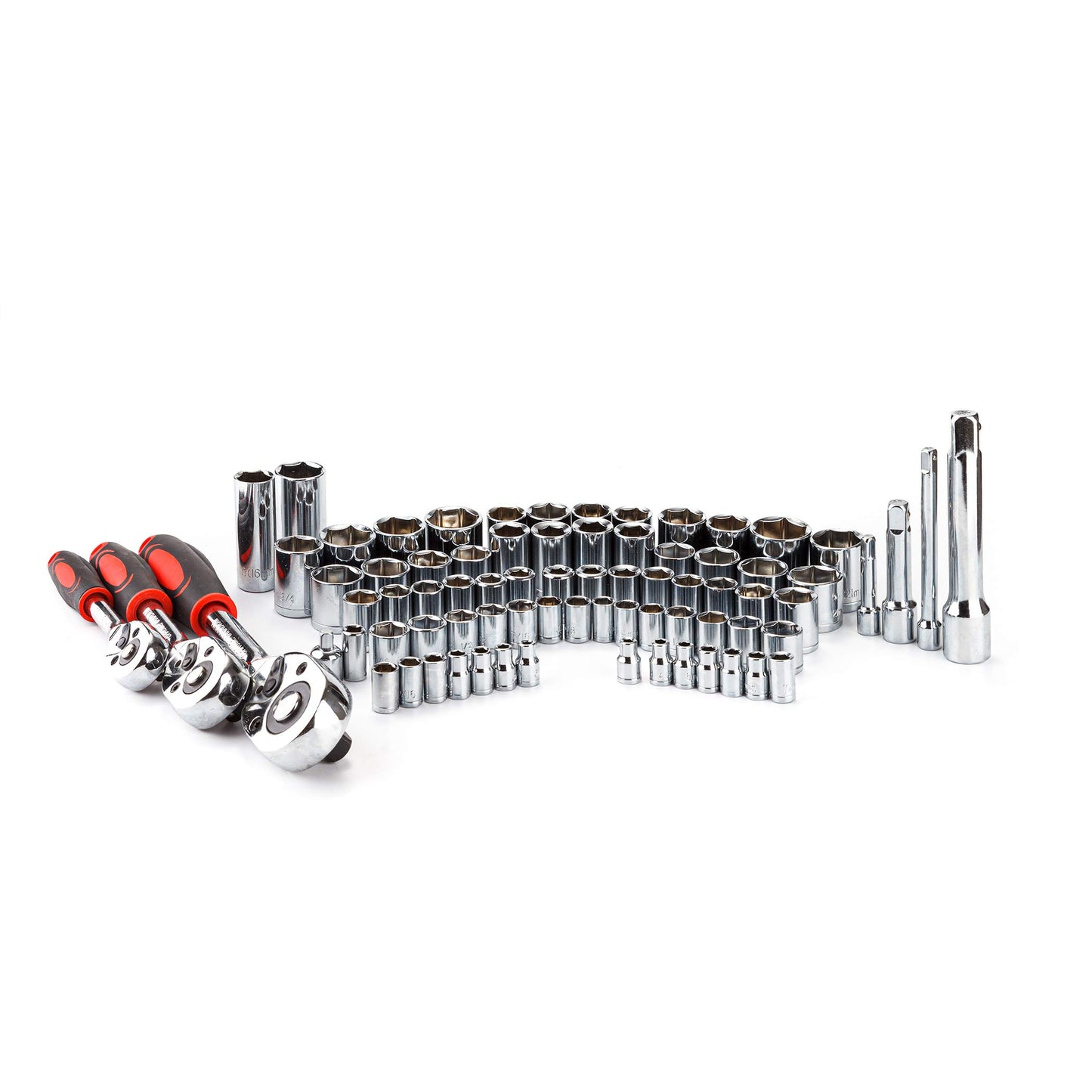 CARTMAN 205 Piece Ratchet Wrench Tool Set 1/4" & 3/8" & 1/2" Drive with SAE/Metric Sockets Kit in Plastic Toolbox