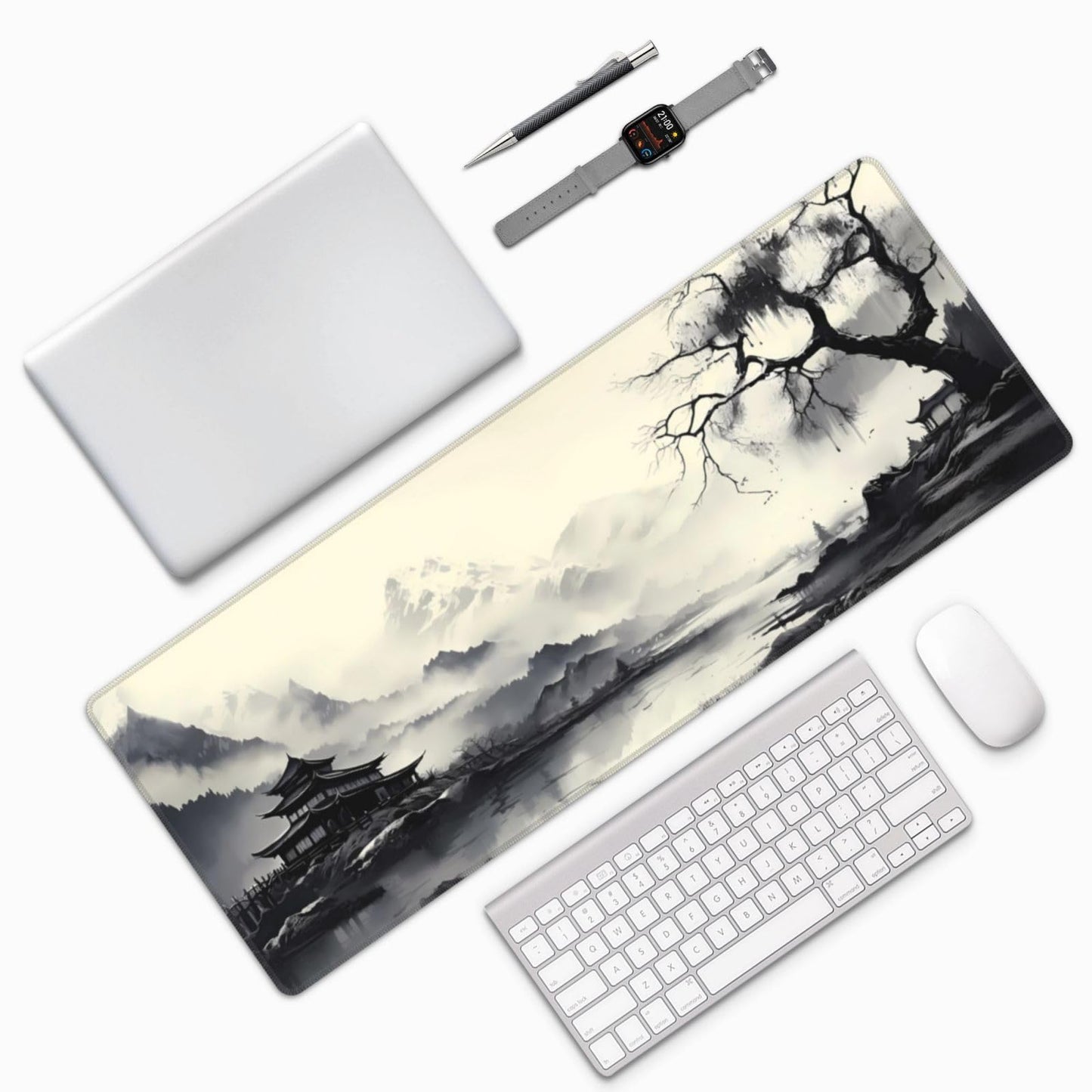 Japanese Mouse Pad, Large Japanese Desk Mat, XL Anime Gaming Keyboard Mat, Non-Slip Rubber Base, Big Extended Desk Protector for Home Office, 31.5”x11.8”