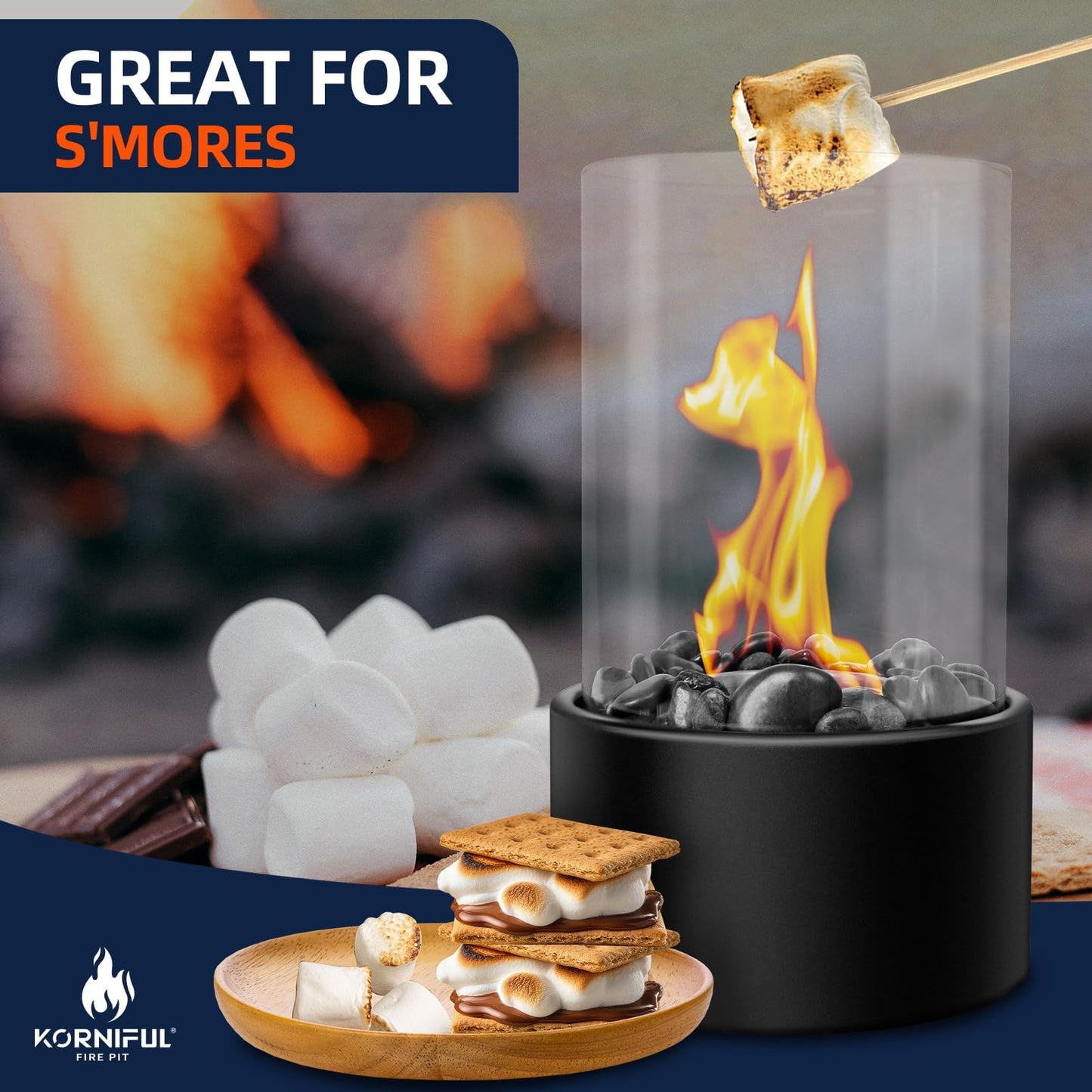 2024 New Tabletop Fire Pit,Woodgrain Portable Table Top Firepit Outdoor Indoor Table top Fireplace Smores Maker for Family Dinner Party Patio Balcony Backyard Housewarming Table Decor