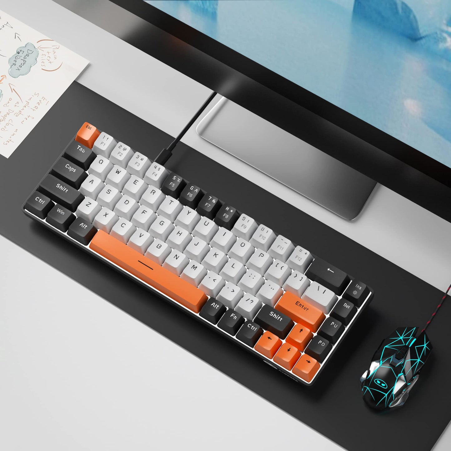 MageGee Portable 60% Mechanical Gaming Keyboard, MK-Box LED Backlit Compact 68 Keys Mini Wired Office Keyboard with Red Switch for Windows Laptop PC Mac - Black/Grey