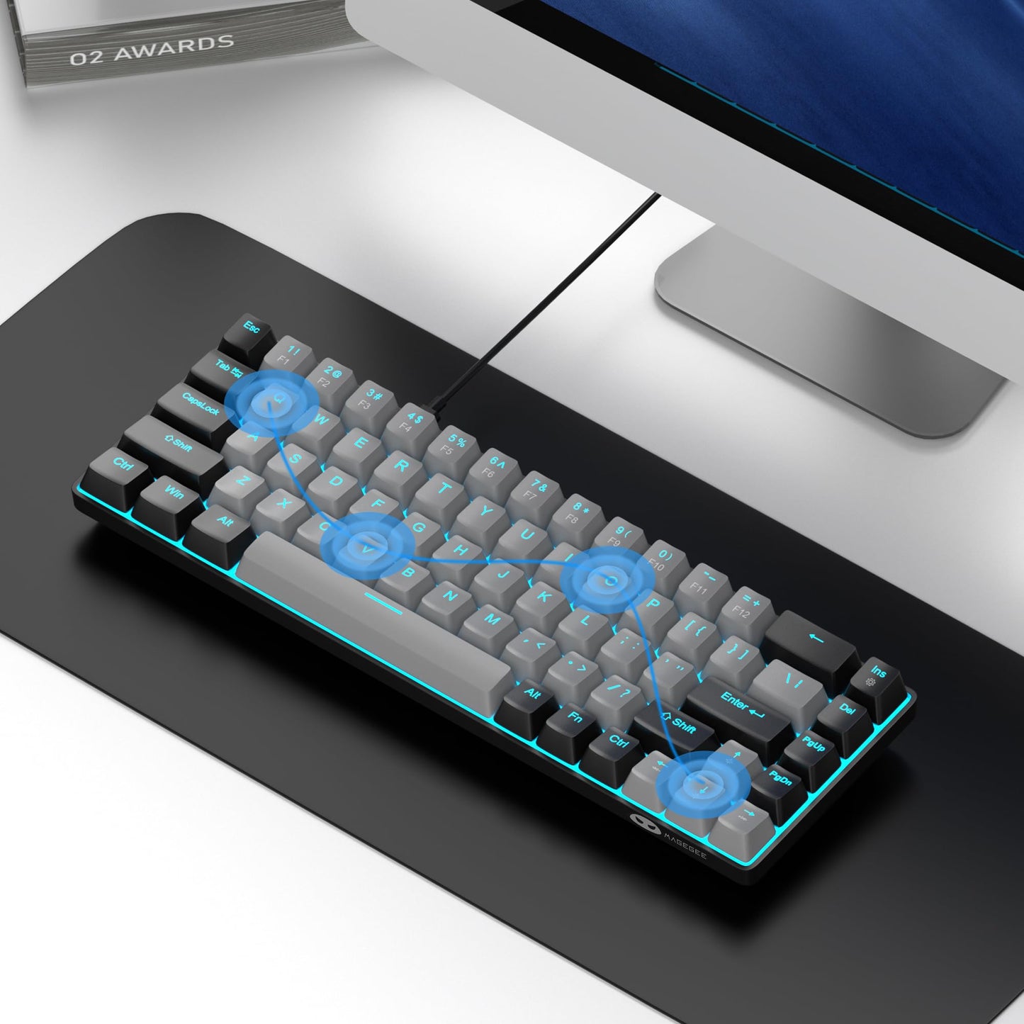 MageGee Portable 60% Mechanical Gaming Keyboard, MK-Box LED Backlit Compact 68 Keys Mini Wired Office Keyboard with Red Switch for Windows Laptop PC Mac - Black/Grey