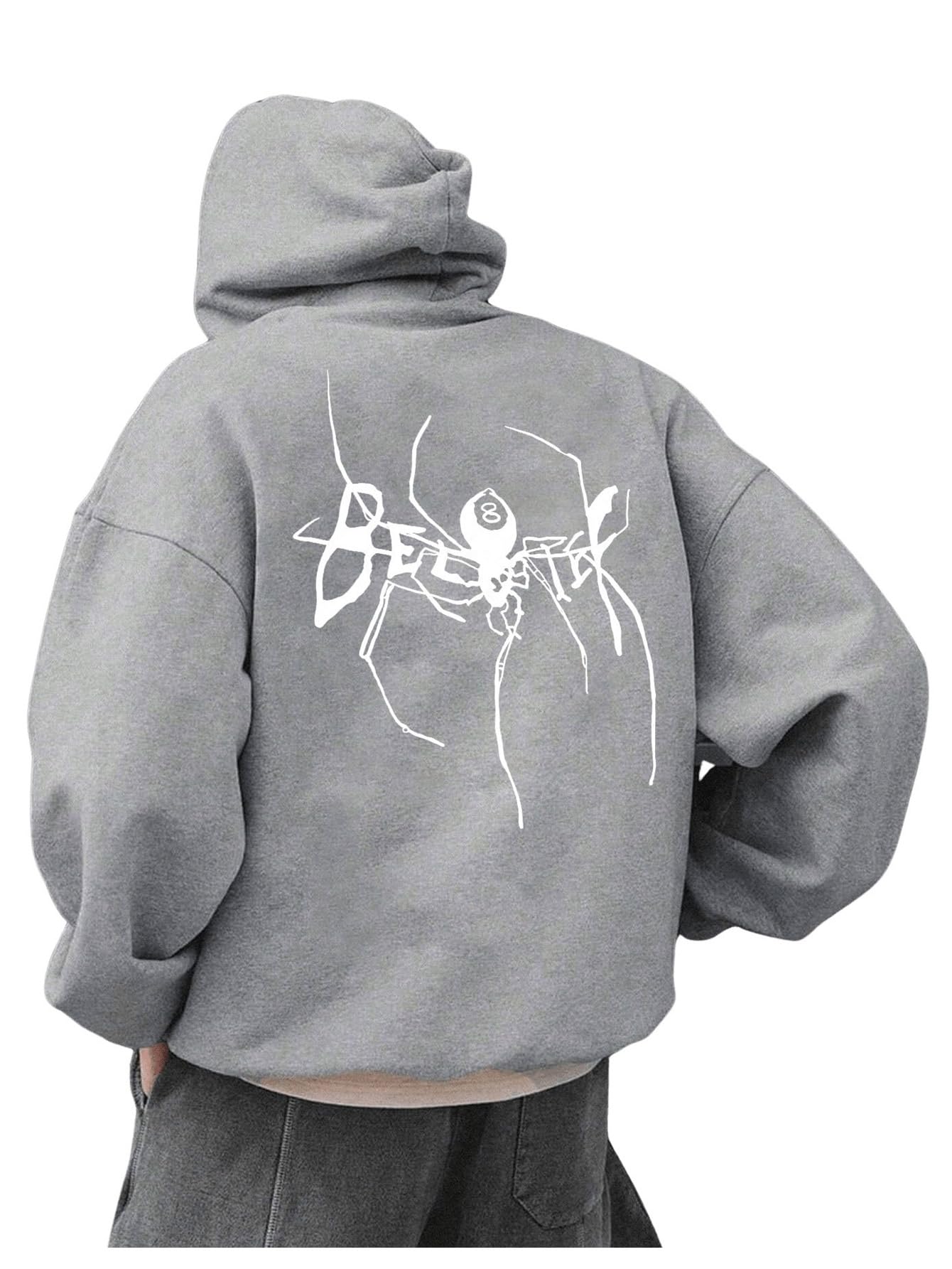 Floerns Men's Graphic Print Long Sleeve Drawstring Hoodie Pullover Sweatshirt