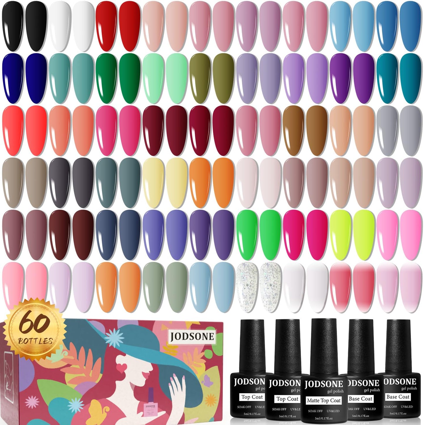 JODSONE 23 PCS Gel Nail Polish Kit with U V Light Popular Color with Durable Base Coat Matte Glossy Top Coat