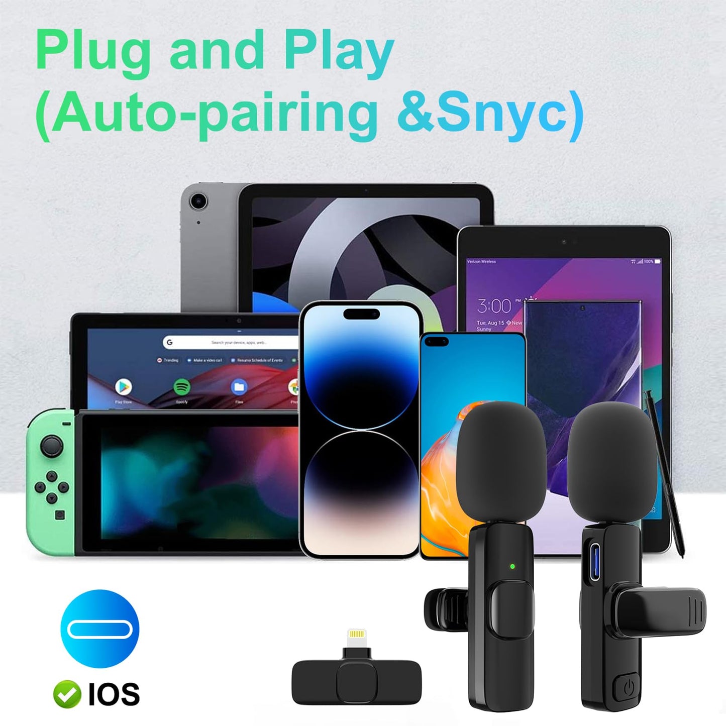 2 Pack Wireless Lavalier Microphone for iPhone, Professional Lapel Mics, Wireless Mic Plug-Play, Lapel Microphone for Video Recording Interview TikTok (USB C for Android iphone15/16)