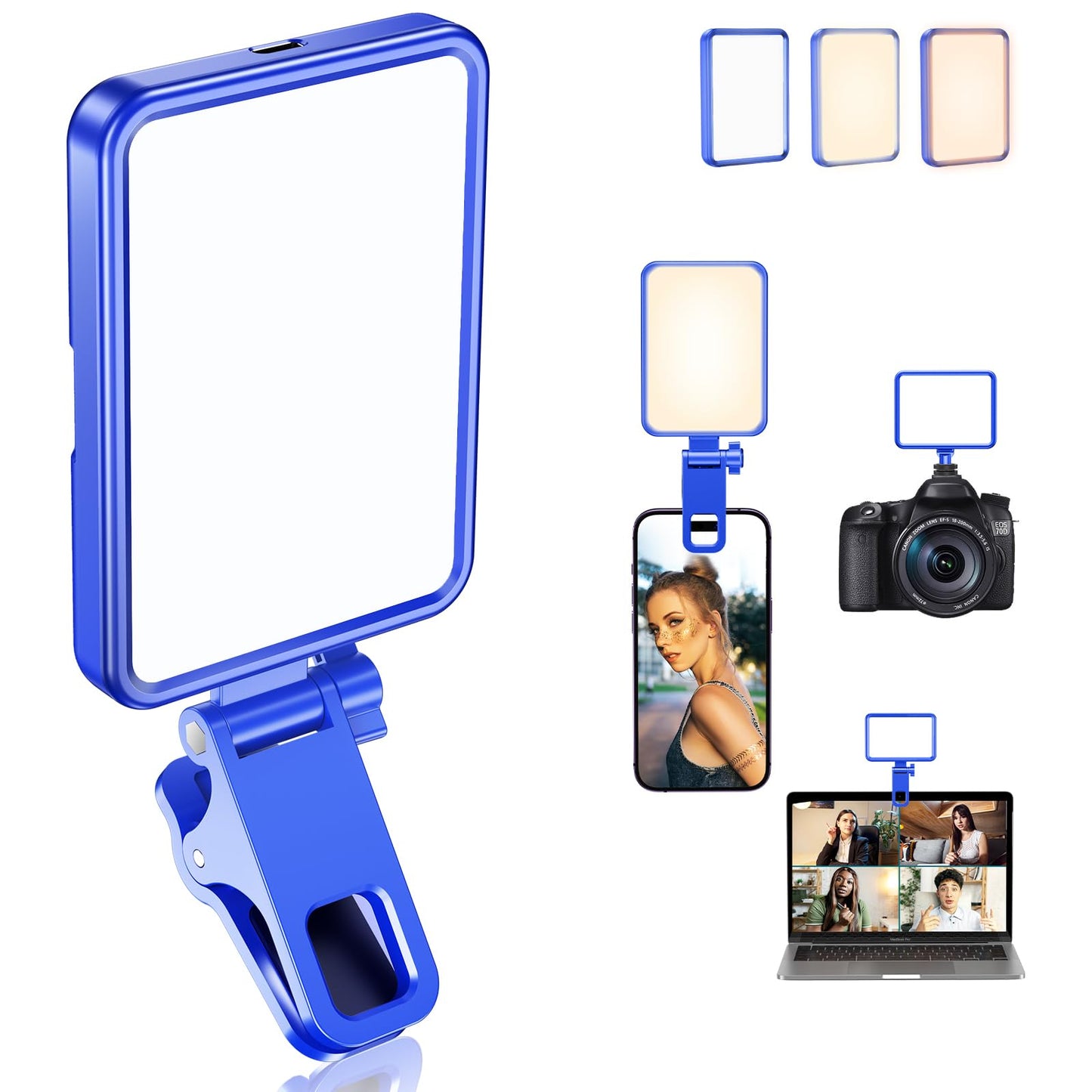 Rechargeable Soft Selfie Light for Phone, Camera, Laptop, 4-14H Battery Portable LED Light for Pictures, Phone Light Clip for Selfie, Vlog, TikTok, Makeup, Video Conference Black