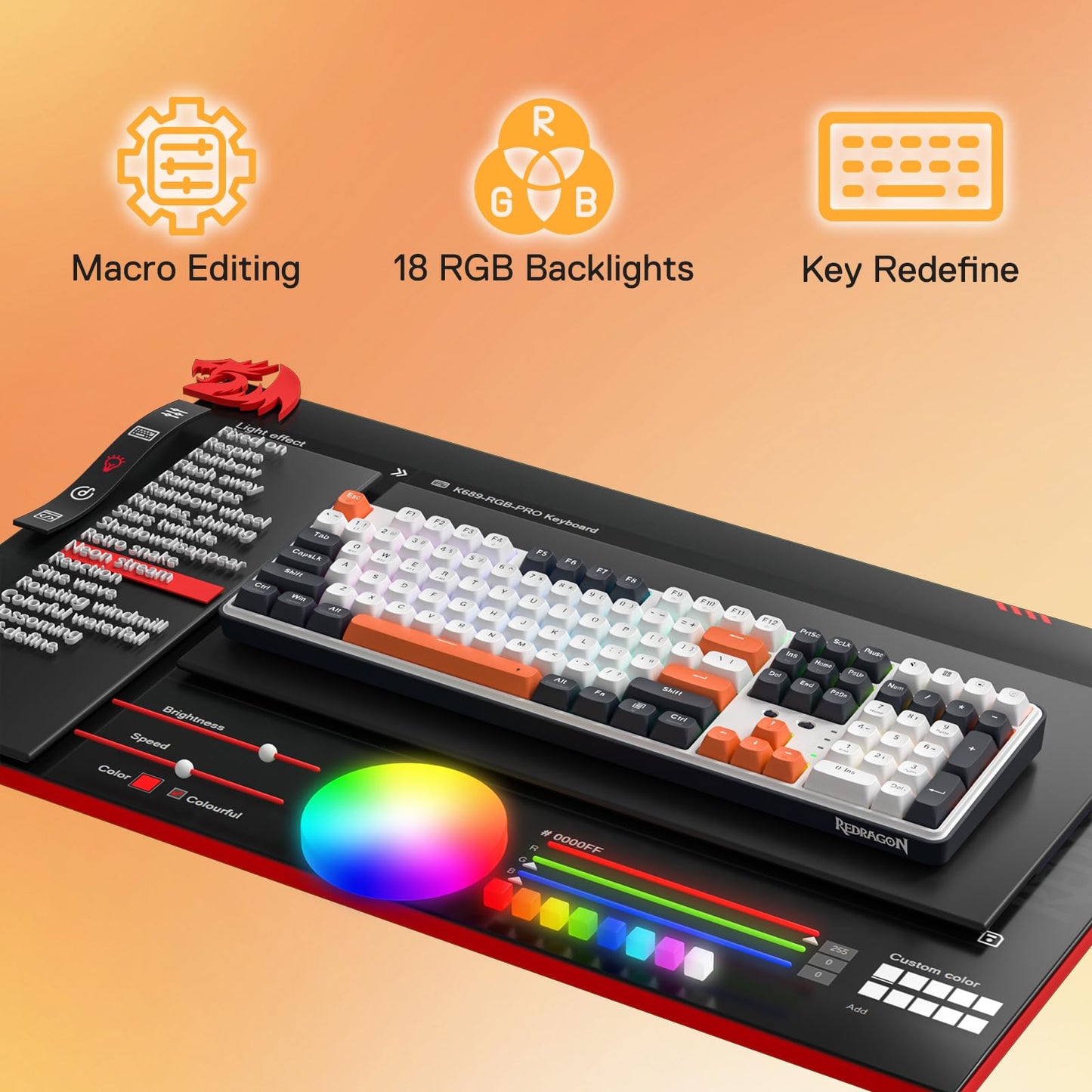 Redragon K668 RGB Gaming Keyboard, 104 Keys + Extra 4 Hotkeys Wired Mechanical Keyboard w/Sound Absorbing Foams, Upgraded Hot-swappable Socket, Mixed Color Keycaps x 2 Sets, Red Switch