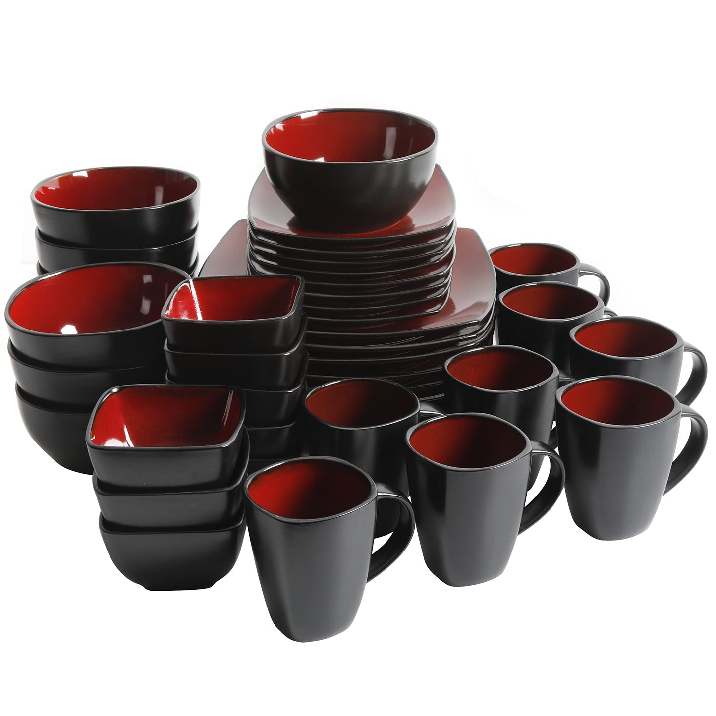 Gibson Soho Lounge Square Reactive Glaze Dinnerware Set, Red, Service for 4 (16pcs)