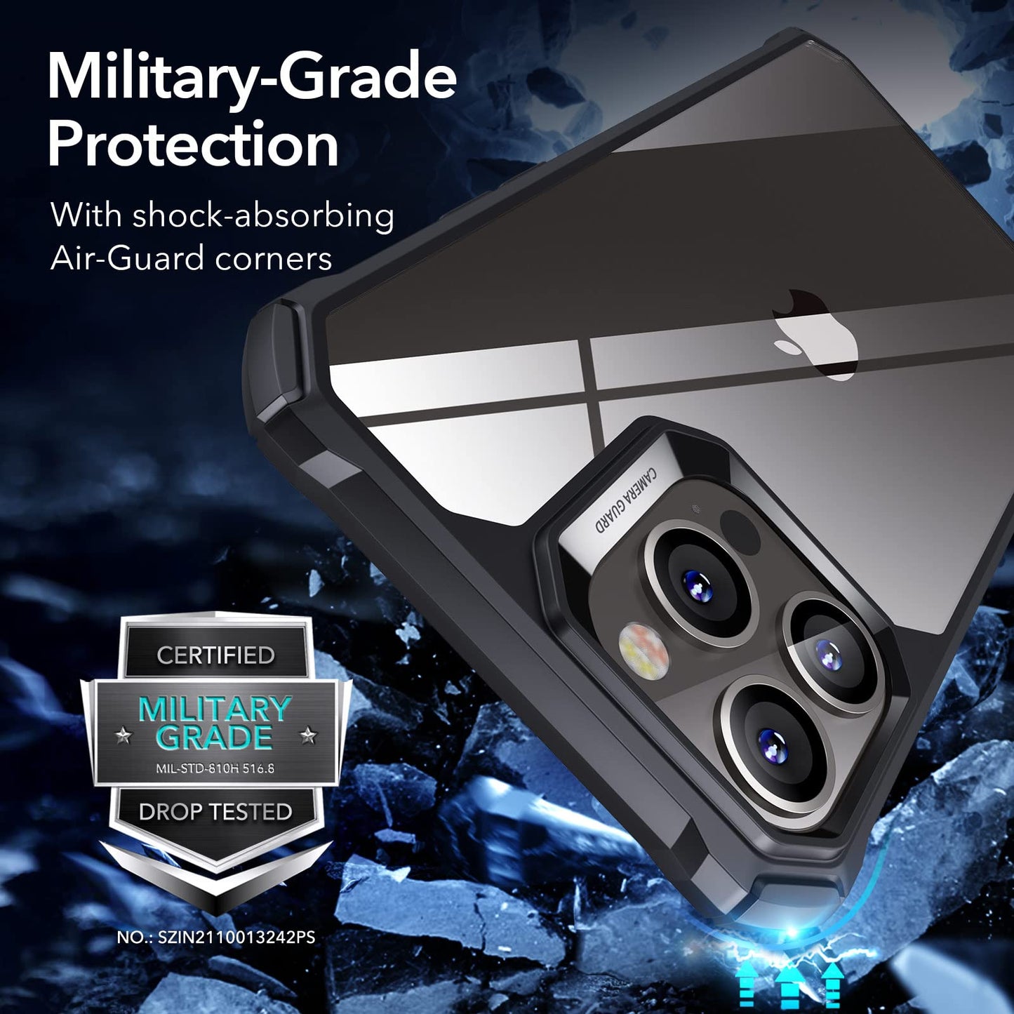 ESR Air Armor Case, Compatible with iPhone 13 Pro Max Case, Military-Grade Drop Protection, Shock-Absorbing Corners, Yellowing-Resistant Hard Back, Scratch Resistant, Clear