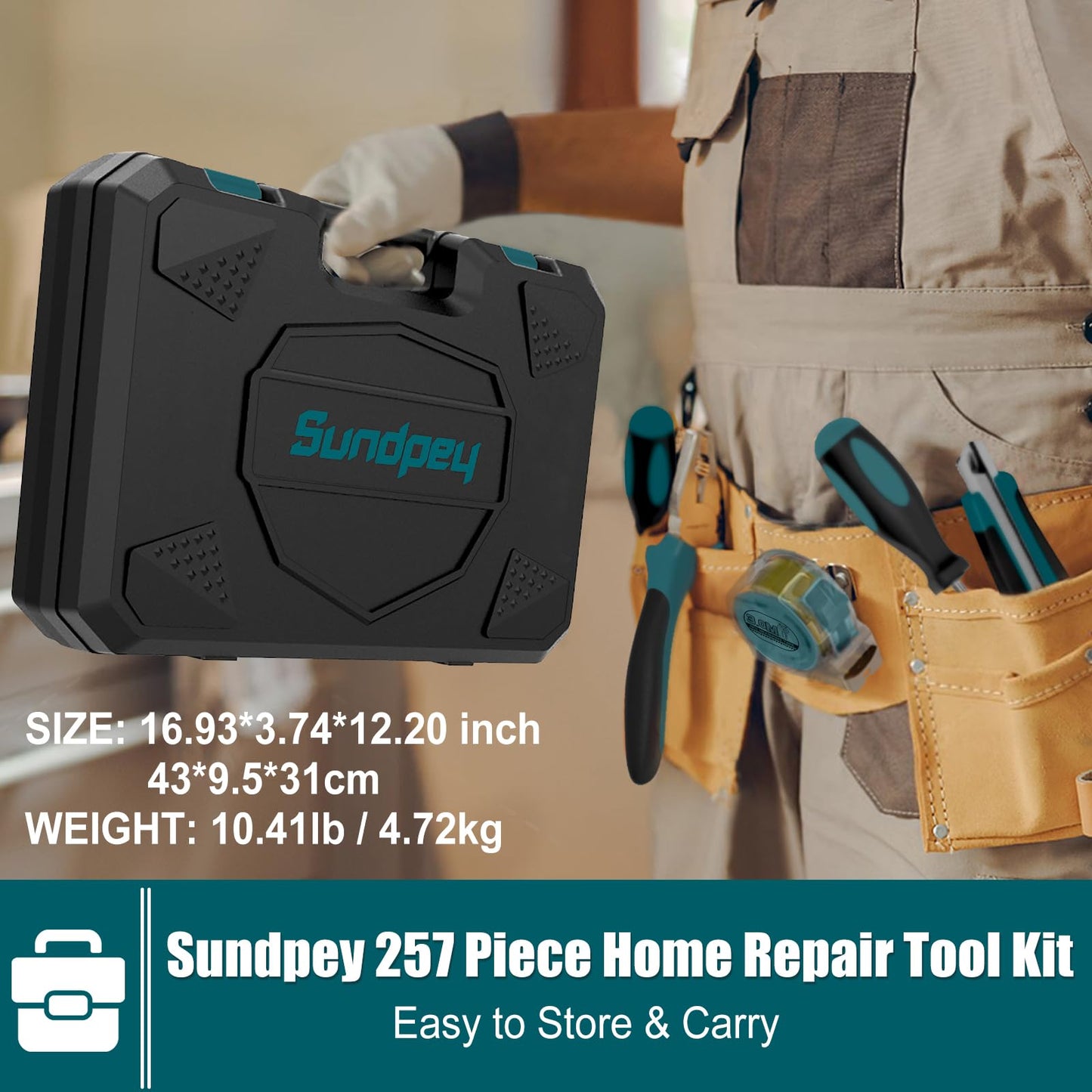 Sundpey Home Tool Kit 257-PCs - Household Basic Repair Tool Set for Men Women - General Hand Mechanic's Tool Set & Screwdriver Set & Wrench Set & Socket & Portable Tool Box Storage Case Blue