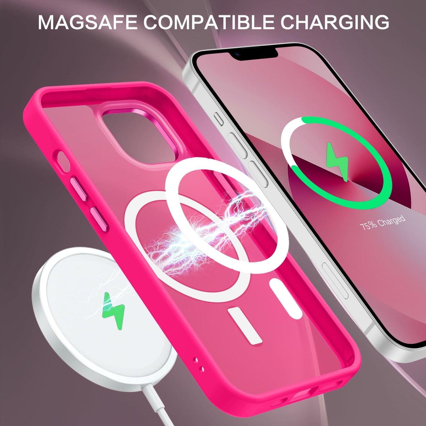 BENTOBEN Magnetic for iPhone 13 Case & iPhone 14 Case [Compatible with Magsafe] Translucent Matte Phone Case iPhone 13/14 Slim Fit Shockproof Women Men Protective Cover for iPhone 13/14 6.1", Hot Pink