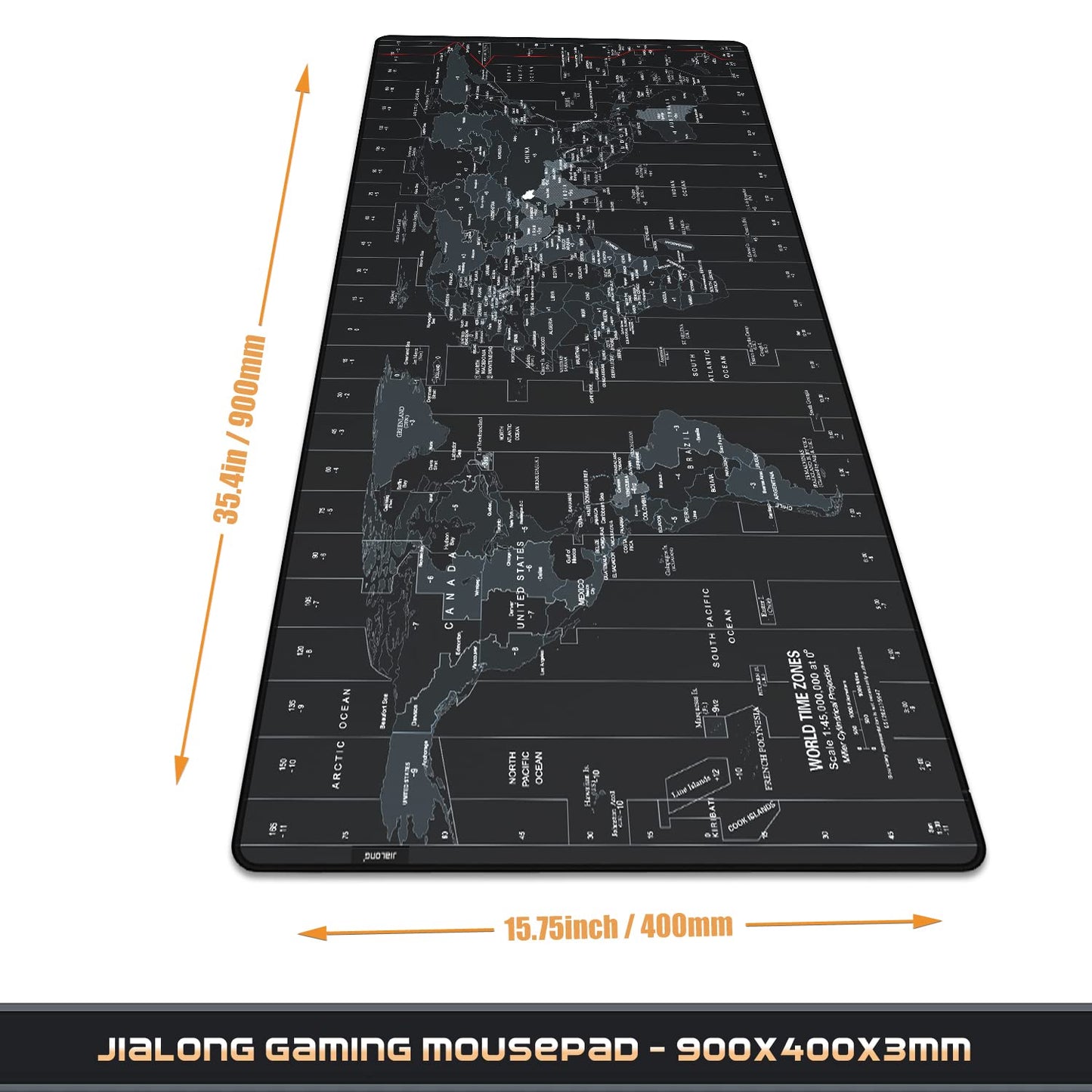 JIALONG Mouse Pad Large Gaming Desk Mat Extended Mousepad with Personalized Design Keyboard Pad for Laptop, Computer and PC - 35.4 x 15.7 inches Black World Map