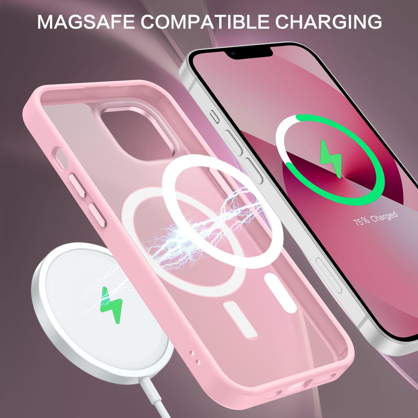 BENTOBEN Magnetic for iPhone 13 Case & iPhone 14 Case [Compatible with Magsafe] Translucent Matte Phone Case iPhone 13/14 Slim Fit Shockproof Women Men Protective Cover for iPhone 13/14 6.1", Hot Pink