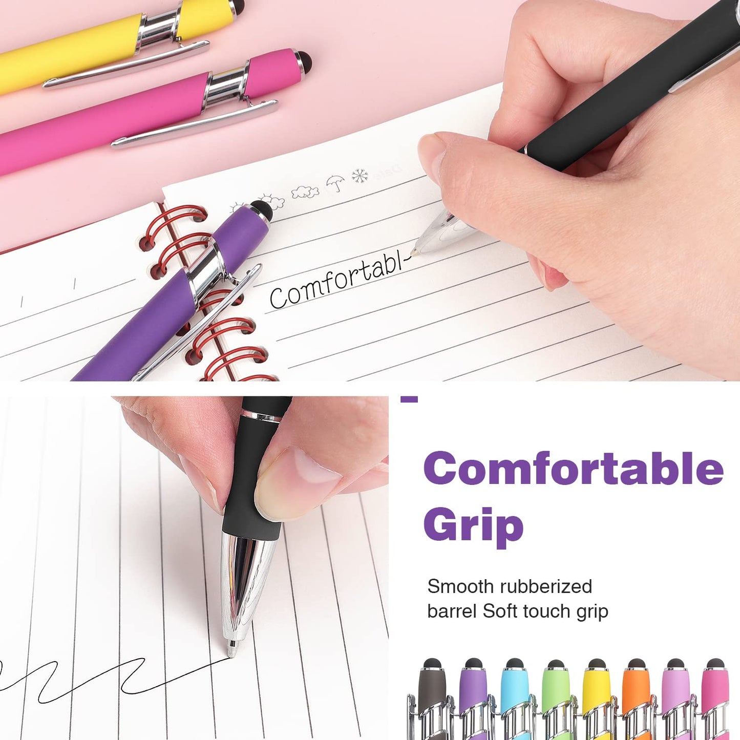 8 Pack Ballpoint Pen 2-in-1 Stylus Retractable Ballpoint Pen with Stylus tip, Metal Stylus Pen for Touch Screens, 1.0 mm Black Ink