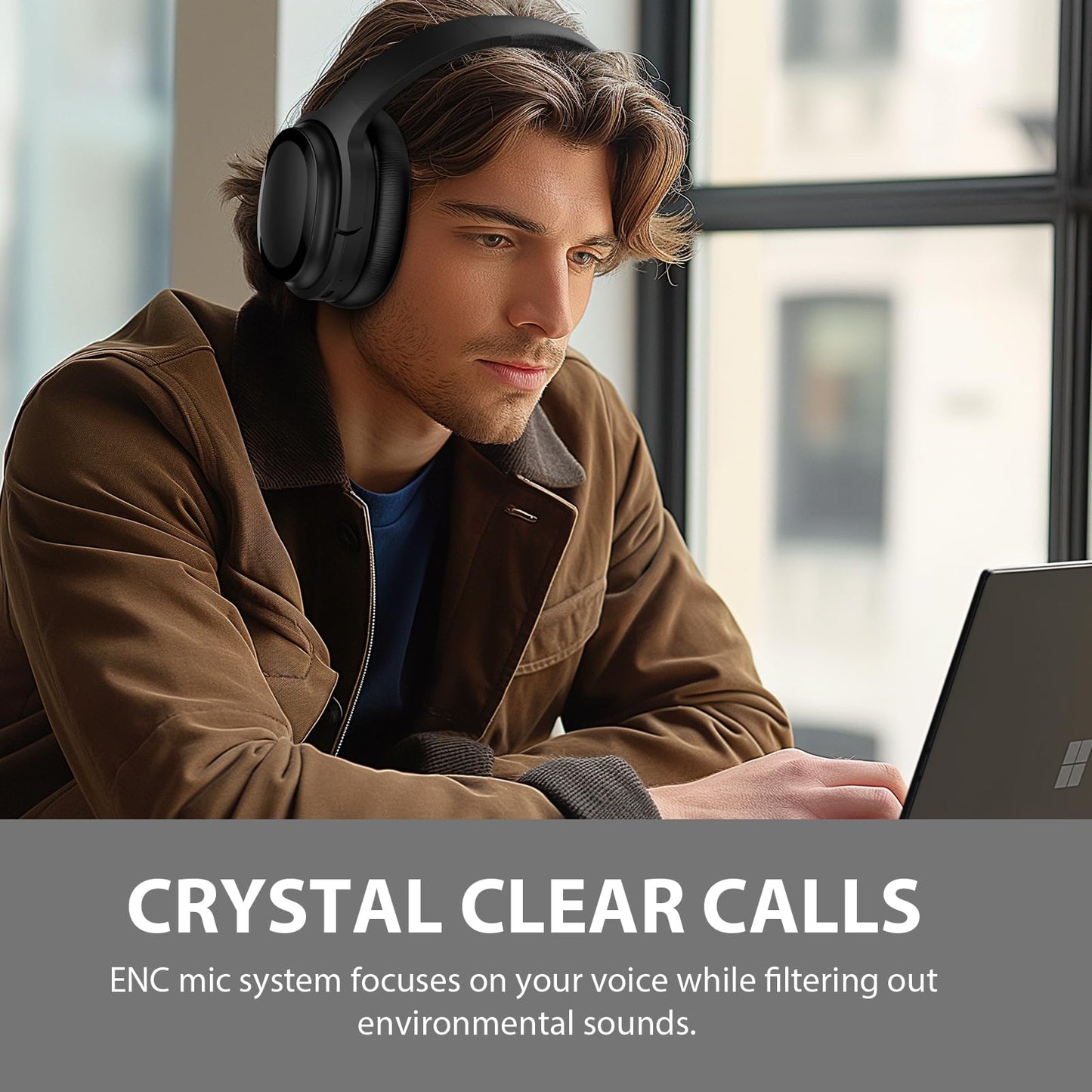 Hybrid Active Noise Cancelling Headphones, Wireless Over Ear Bluetooth Headphones, Hi-Fi Audio, Deep Bass, Comfort Fit Ear Cups, 30h Playtime for Home Office Travel, Matte Black