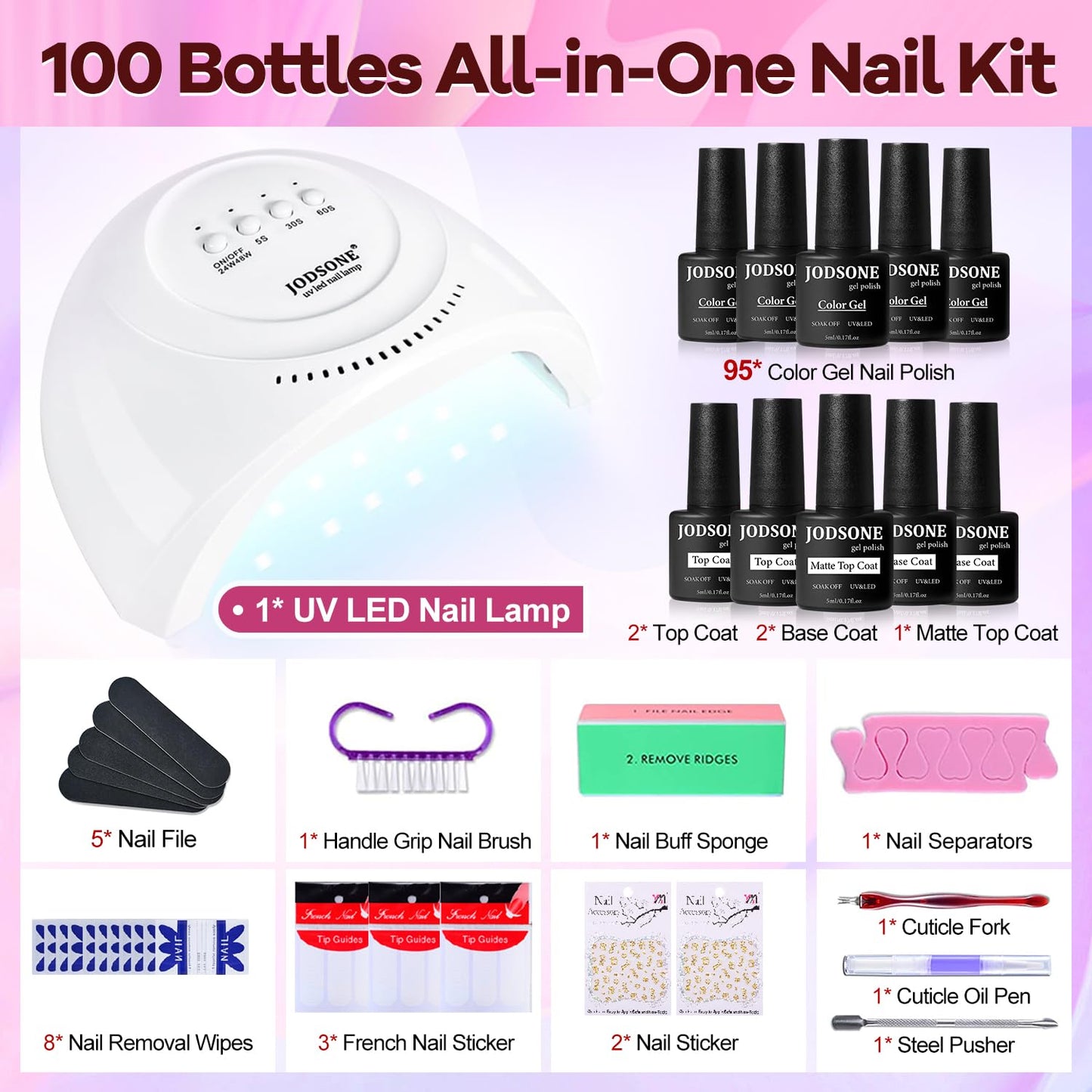 JODSONE 23 PCS Gel Nail Polish Kit with U V Light Popular Color with Durable Base Coat Matte Glossy Top Coat