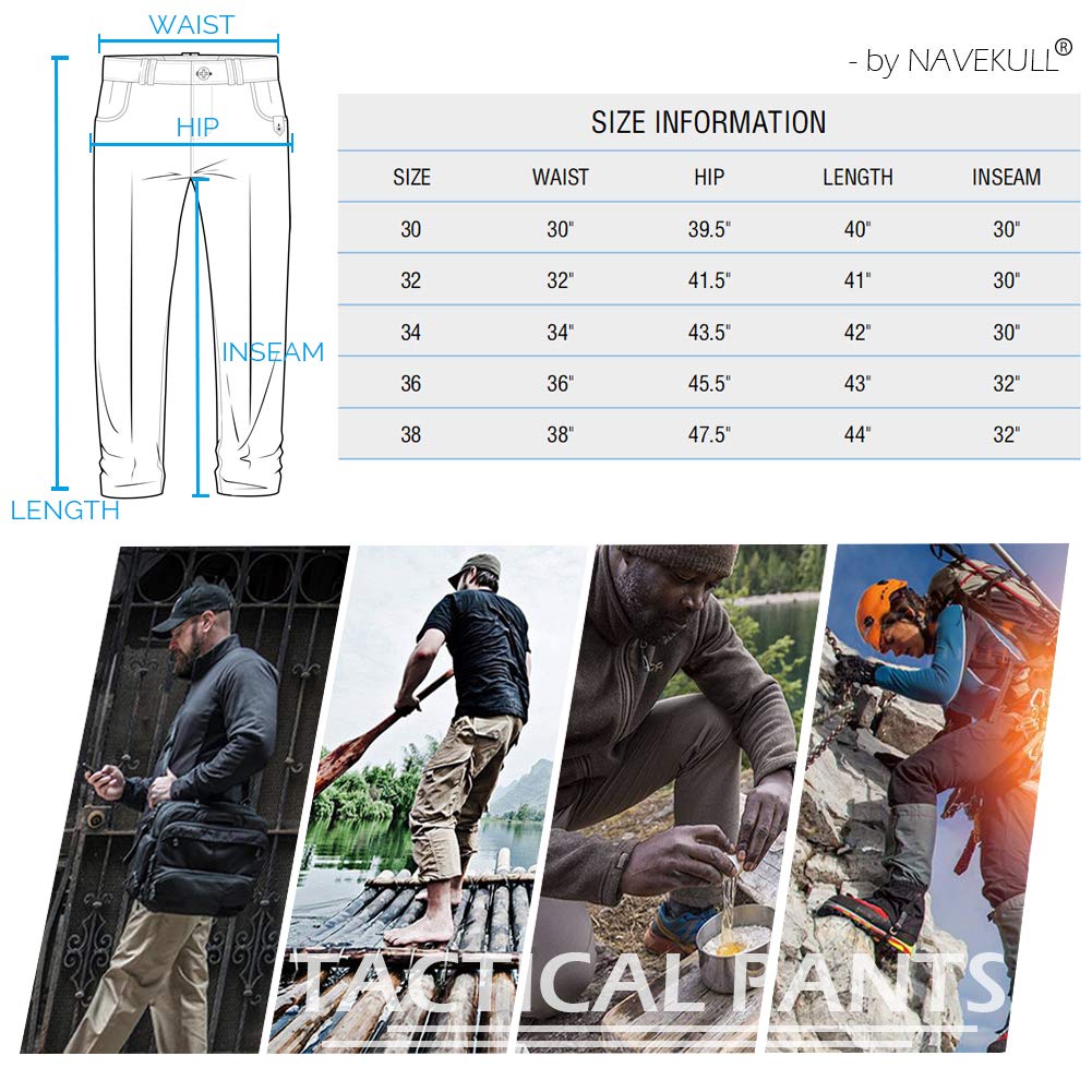 NAVEKULL Men's Outdoor Tactical Pants Rip Stop Lightweight Waterproof Military Combat Cargo Work Hiking Pants