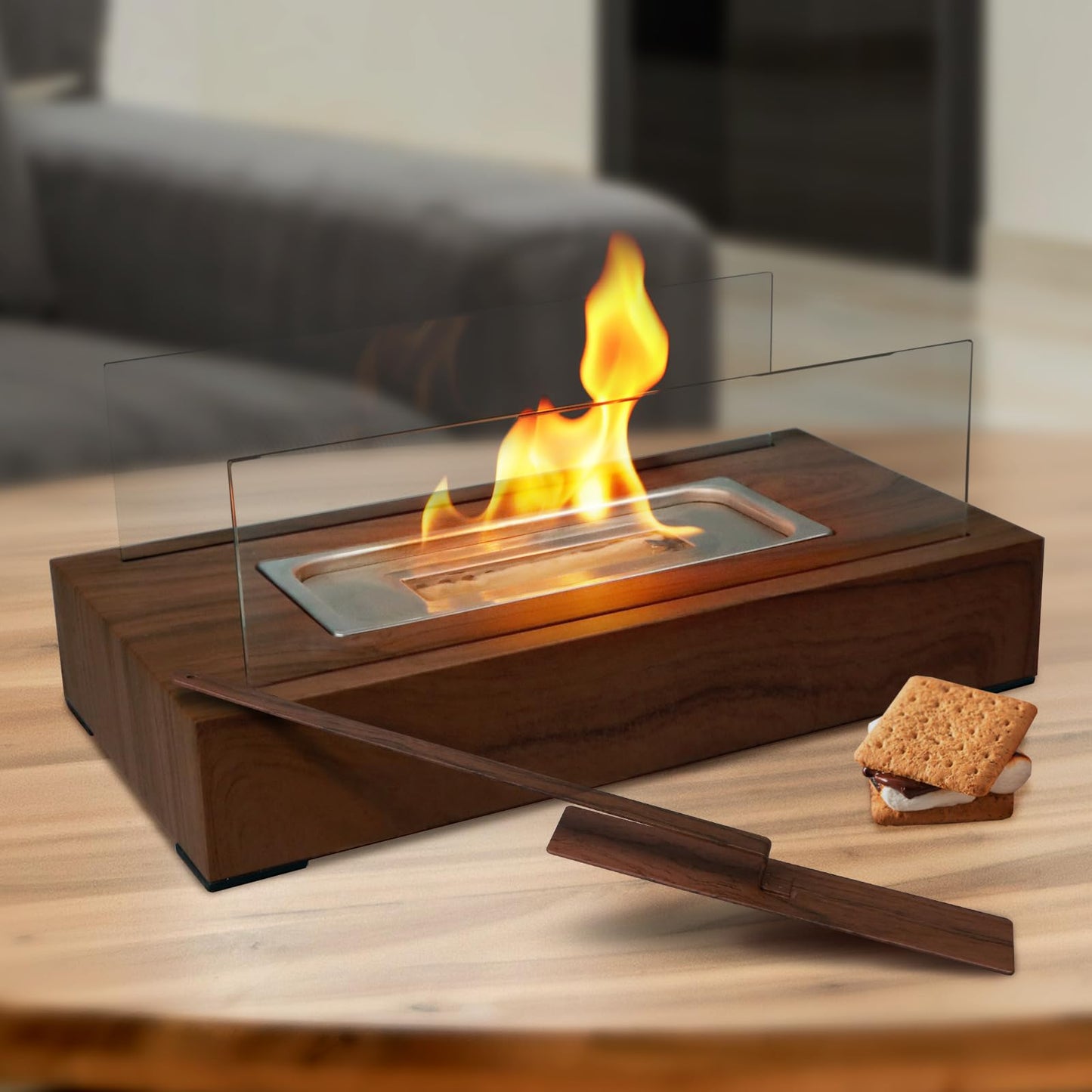 2024 New Tabletop Fire Pit,Woodgrain Portable Table Top Firepit Outdoor Indoor Table top Fireplace Smores Maker for Family Dinner Party Patio Balcony Backyard Housewarming Table Decor