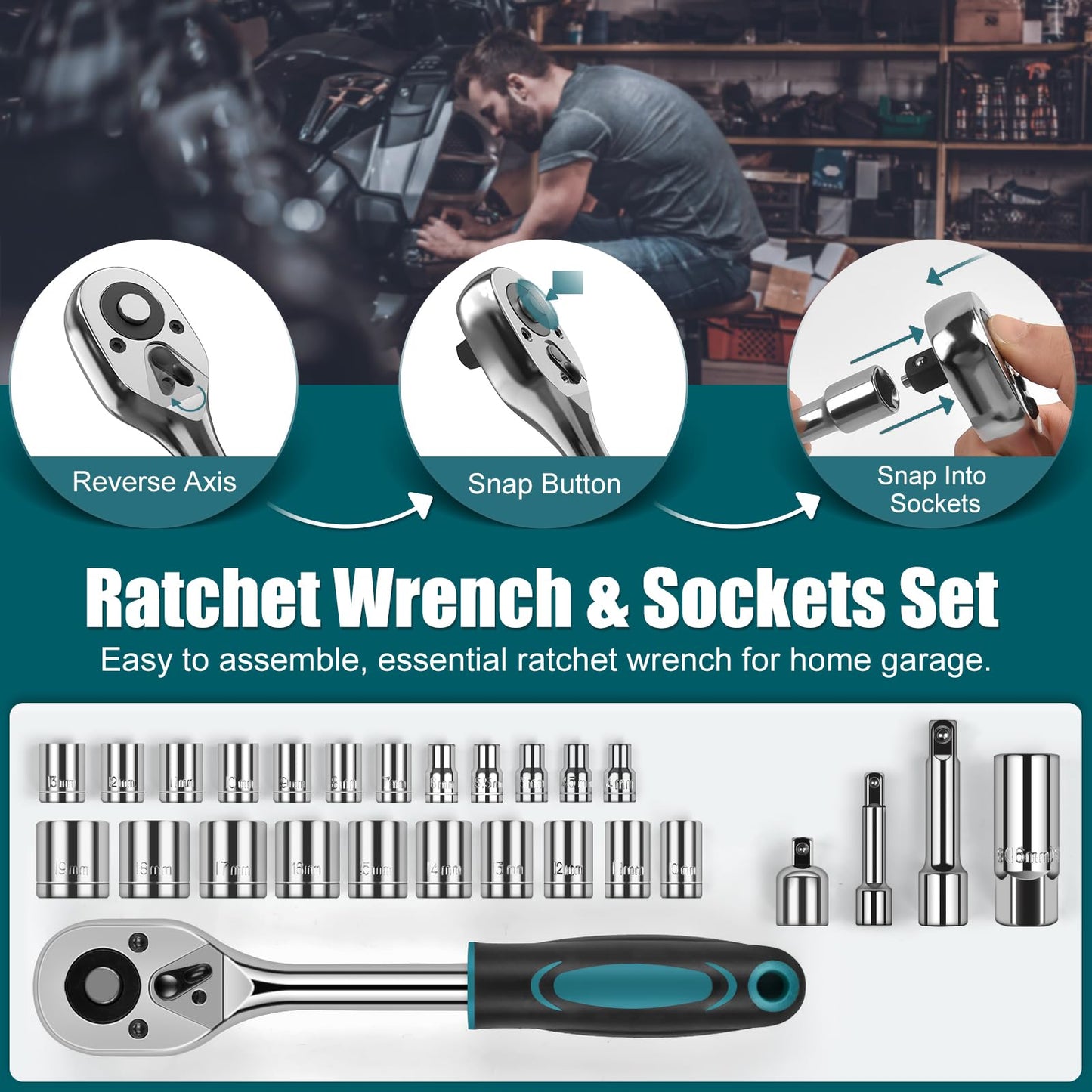 Sundpey Home Tool Kit 257-PCs - Household Basic Repair Tool Set for Men Women - General Hand Mechanic's Tool Set & Screwdriver Set & Wrench Set & Socket & Portable Tool Box Storage Case Blue