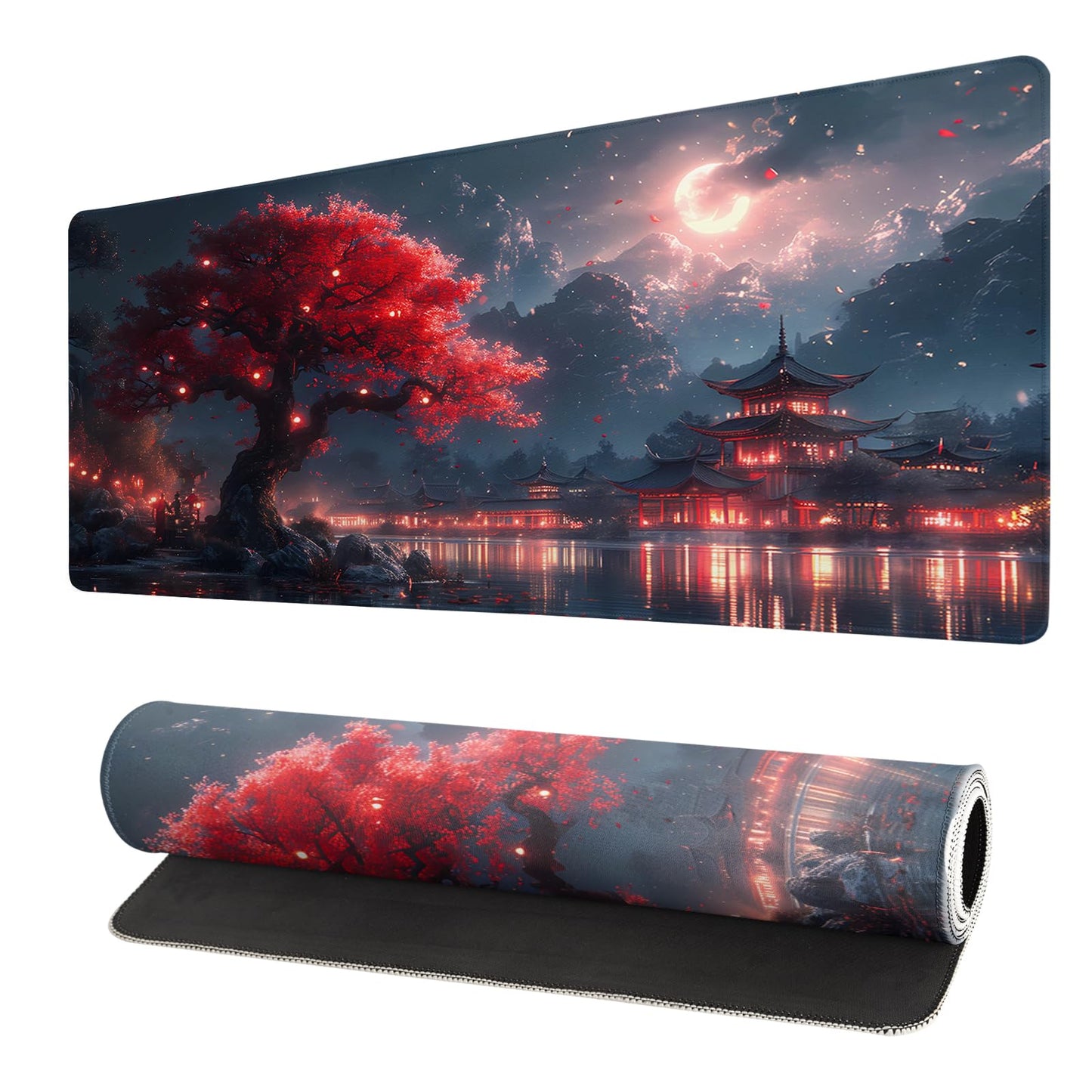 Japanese Mouse Pad, Large Japanese Desk Mat, XL Anime Gaming Keyboard Mat, Non-Slip Rubber Base, Big Extended Desk Protector for Home Office, 31.5”x11.8”