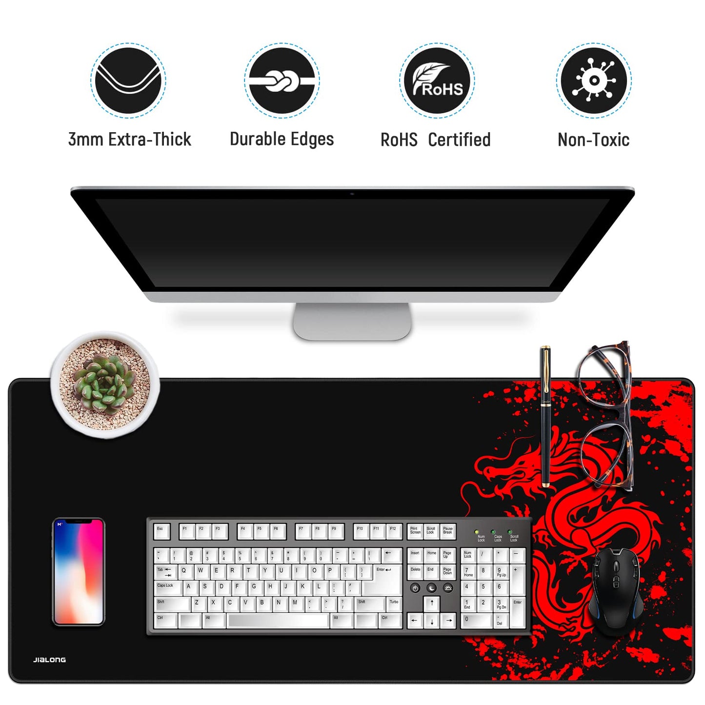 JIALONG Mouse Pad Large Gaming Desk Mat Extended Mousepad with Personalized Design Keyboard Pad for Laptop, Computer and PC - 35.4 x 15.7 inches Black World Map