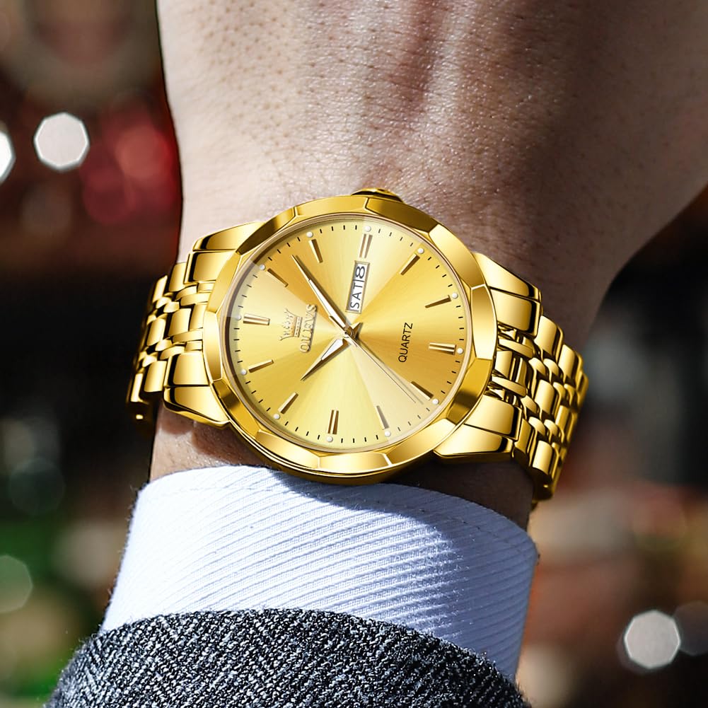 OLEVS Watch for Men Diamond Business Dress Analog Quartz Stainless Steel Waterproof Luminous Date Two Tone Luxury Casual Wrist Watch