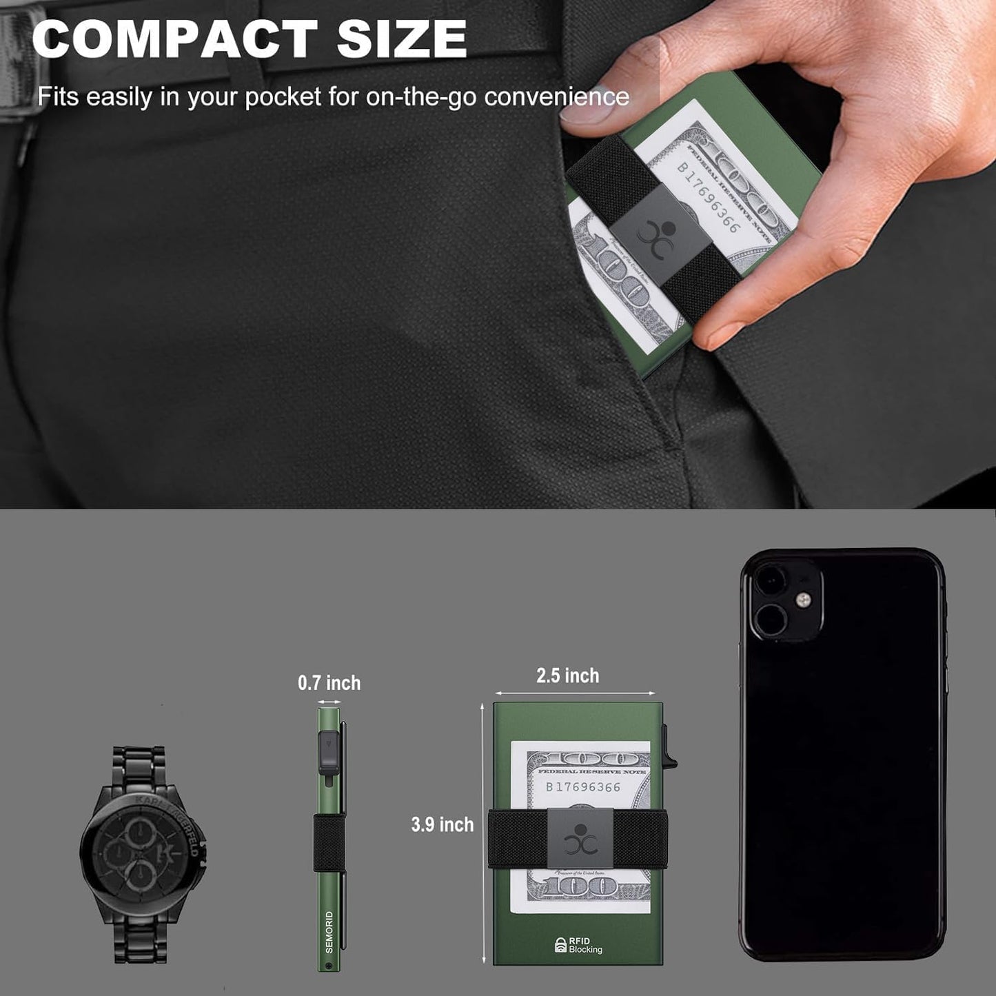 Slim Aluminum Card Holder Wallet for Men, Durable Expandable Backplate, RFID Blocking Minimalist Metal Pop Up Wallet, Holds 12+ Cards Plus Cash (Black)