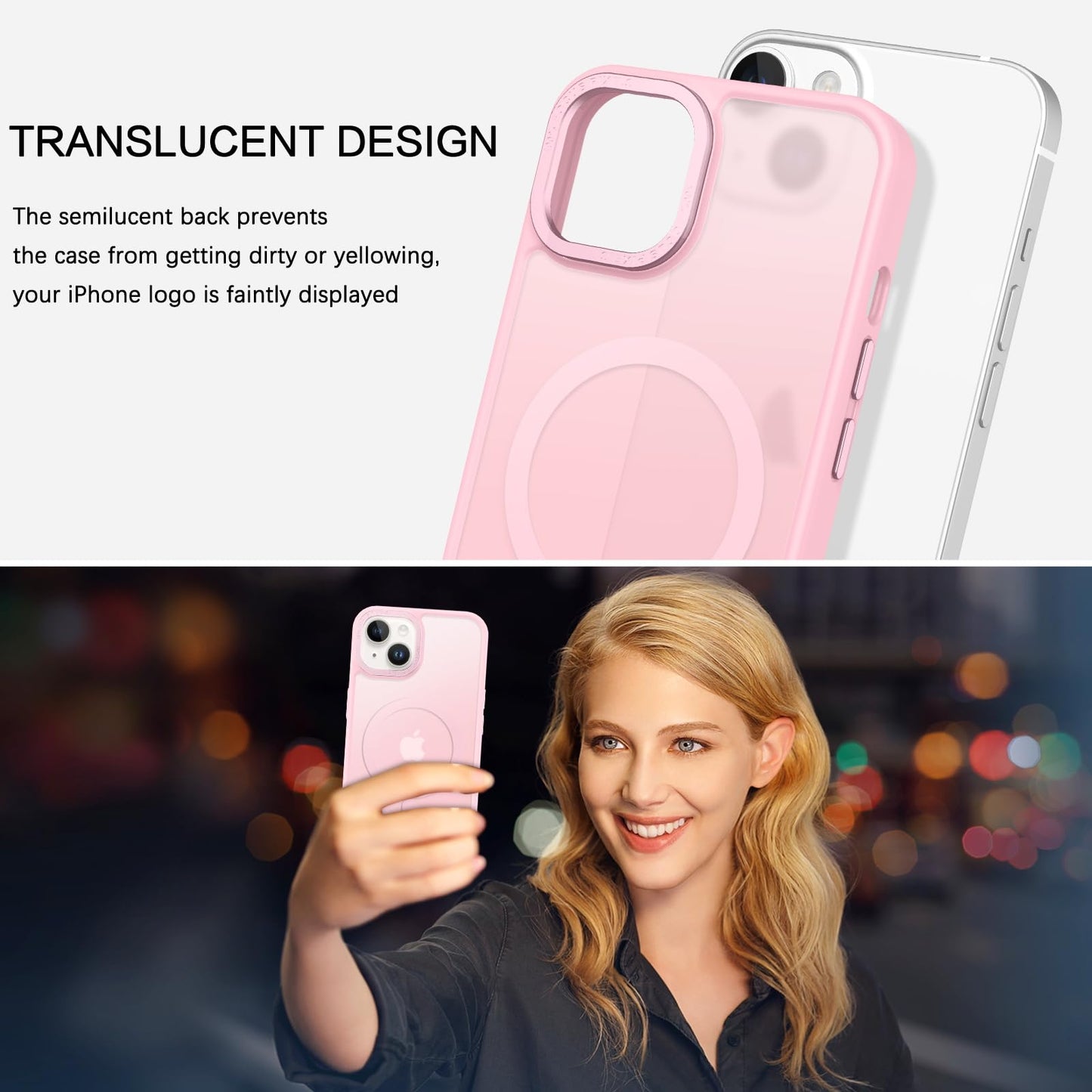 BENTOBEN Magnetic for iPhone 13 Case & iPhone 14 Case [Compatible with Magsafe] Translucent Matte Phone Case iPhone 13/14 Slim Fit Shockproof Women Men Protective Cover for iPhone 13/14 6.1", Hot Pink