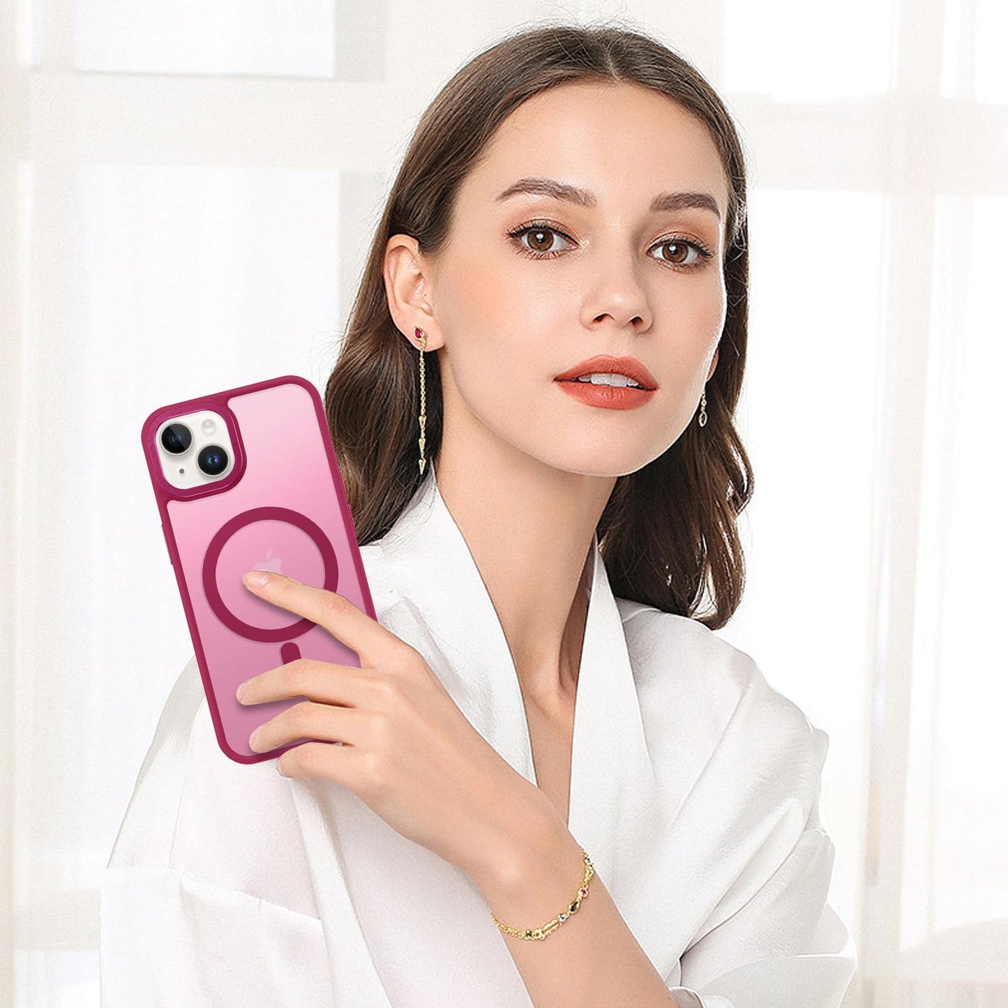BENTOBEN Magnetic for iPhone 13 Case & iPhone 14 Case [Compatible with Magsafe] Translucent Matte Phone Case iPhone 13/14 Slim Fit Shockproof Women Men Protective Cover for iPhone 13/14 6.1", Hot Pink