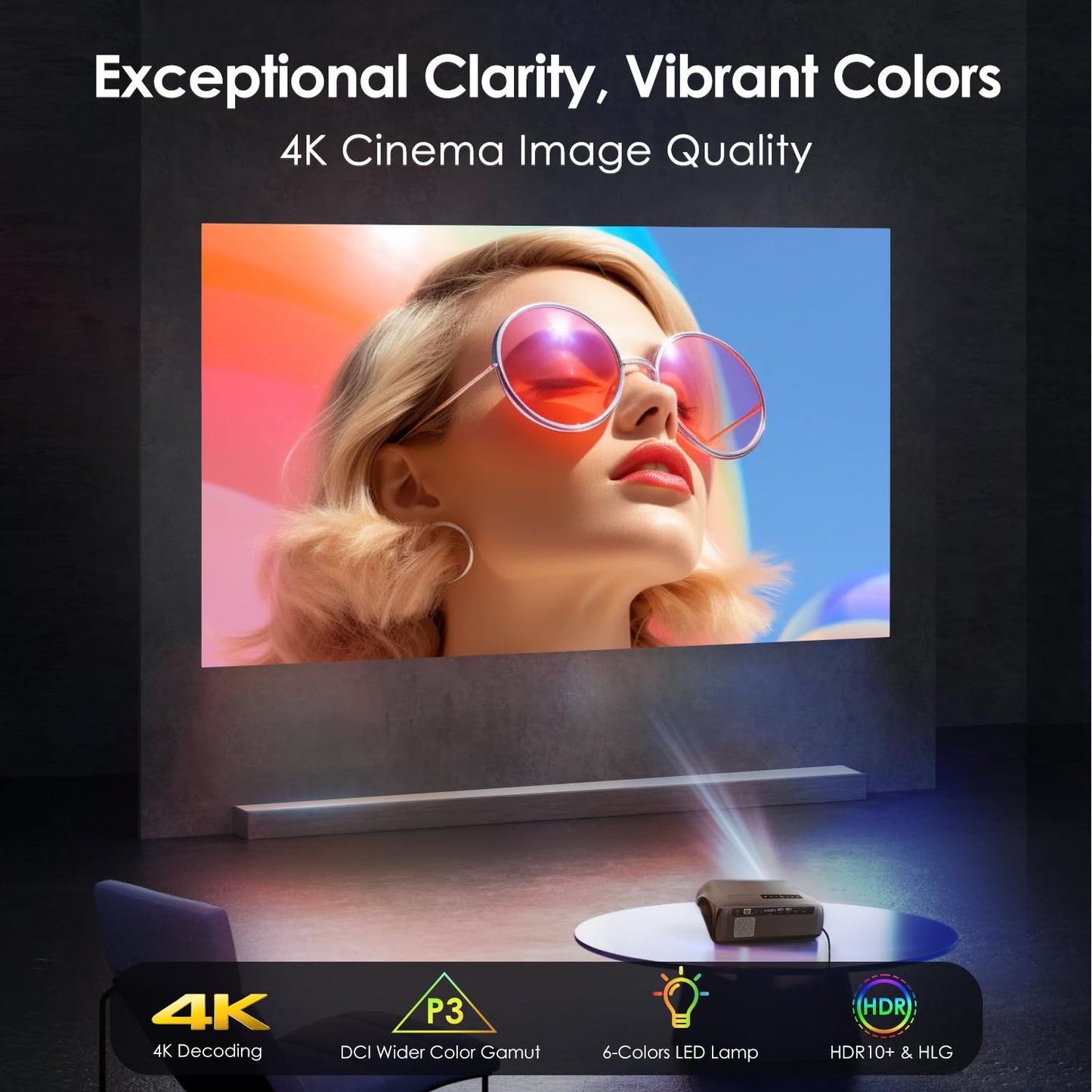 Smart 4K Projector 1400ANSI Daytime Viewing,High Brightness Movie Projetcor with WIFI6 Bluetooth NFC Casting for 300Inch Display 5G Home Theater Outdoor Projector with Netflix Disney+ Youtube Apps