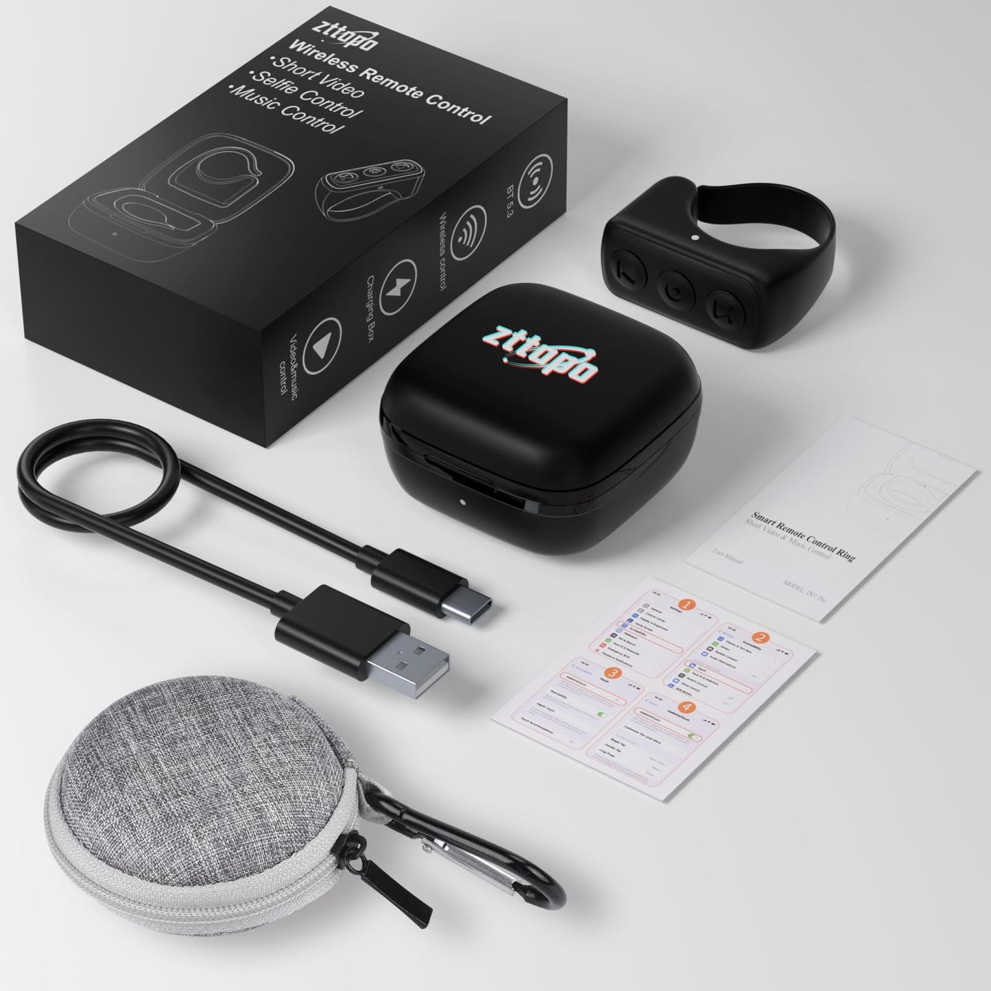 TikTok Scrolling Ring, TIK Tok Bluetooth Remote Control, Kindle APP Page Turner with Carrying Case, Camera Photo Clicker for iPhone, iPad, iOS, Android-Black…