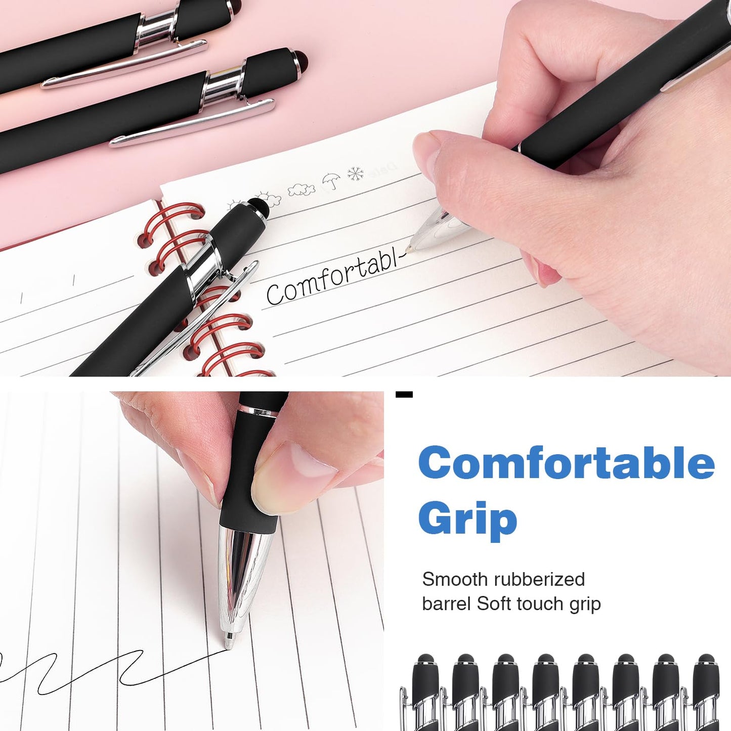 8 Pack Ballpoint Pen 2-in-1 Stylus Retractable Ballpoint Pen with Stylus tip, Metal Stylus Pen for Touch Screens, 1.0 mm Black Ink