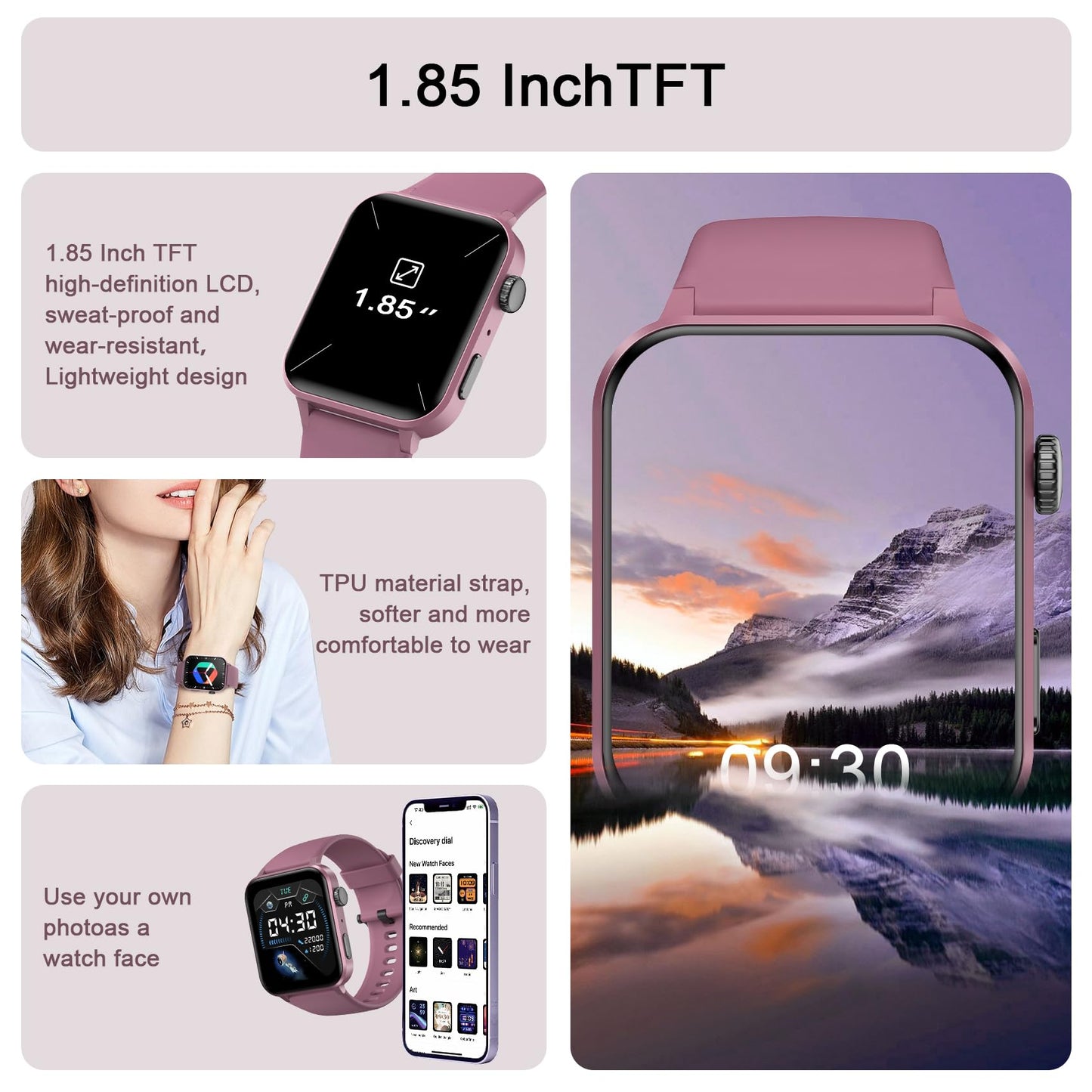 IOWODO Smart Watch for Men Women - 1.85''HD Screen with Make and Answer Calls, with AI Voice Assistant, SpO2/Heart Rate/Sleep Monitor, 100+ Sports Modes, Smartwatch for Android and iOS (2 Straps)