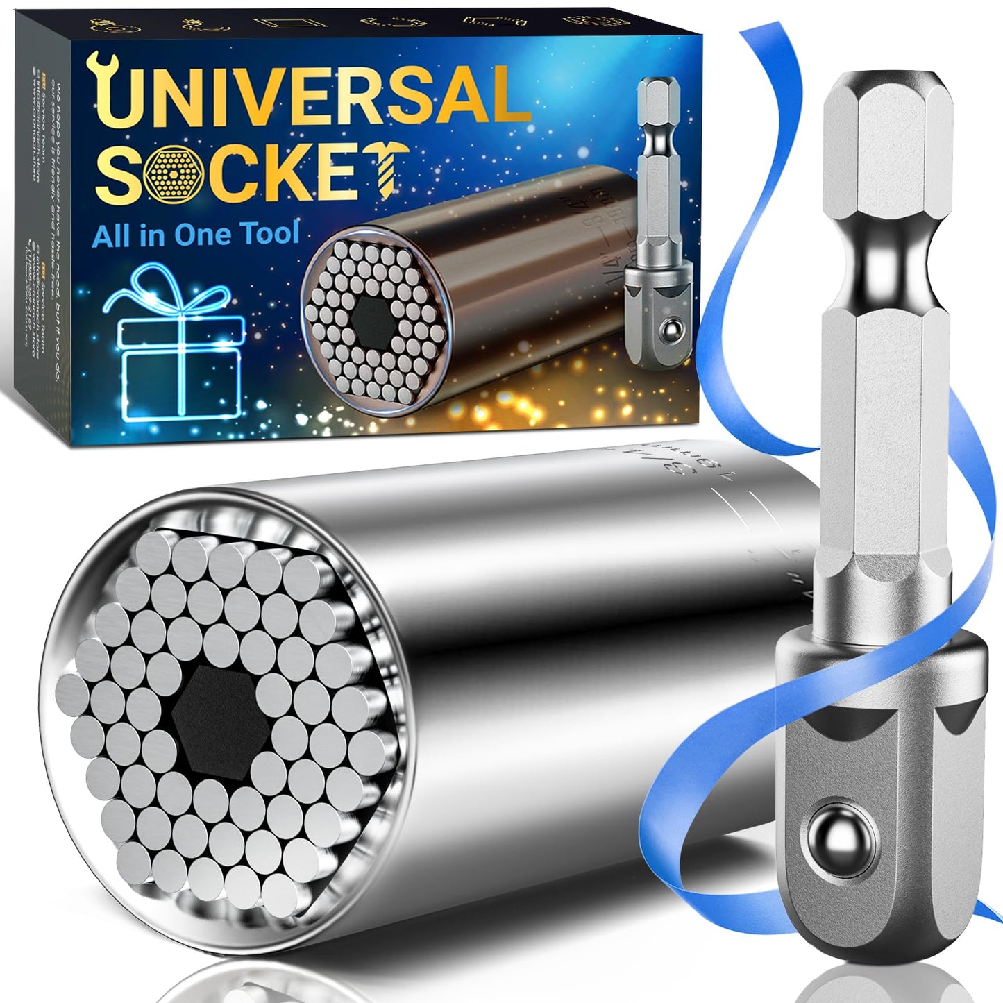 Stocking Stuffers for Men Adults Tools, Super Universal Socket Gifts for Men Grip Socket Set with Power Drill Adapter, Cool Gadgets Christmas Gift for Dad Men Husband Boyfriend Him Who Have Everything