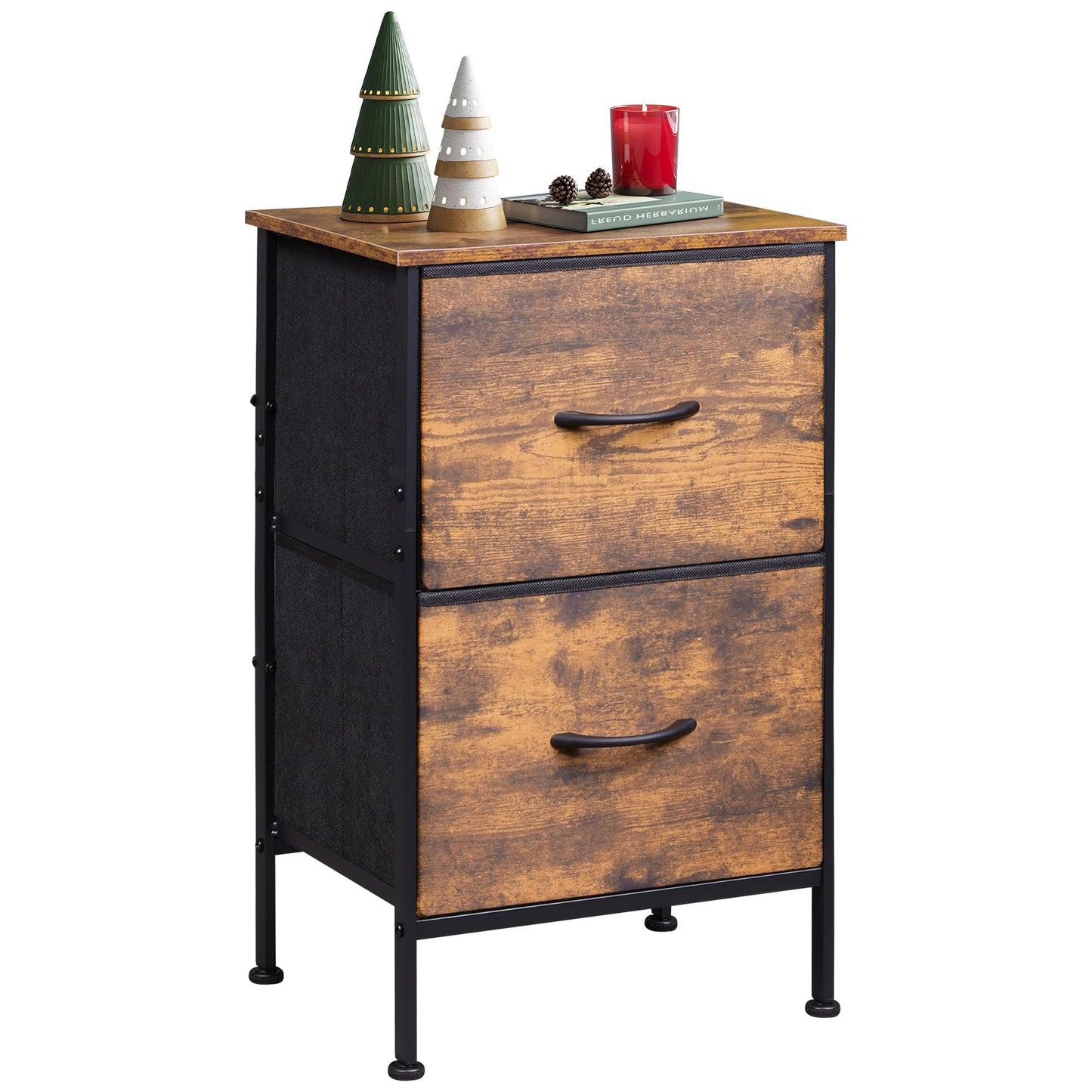 WLIVE Nightstand, 2 Drawer Dresser for Bedroom, Small Dresser with 2 Drawers, Bedside Furniture, Night Stand, End Table with Fabric Bins for Bedroom, Closet, Entryway, College Dorm, Dark Grey