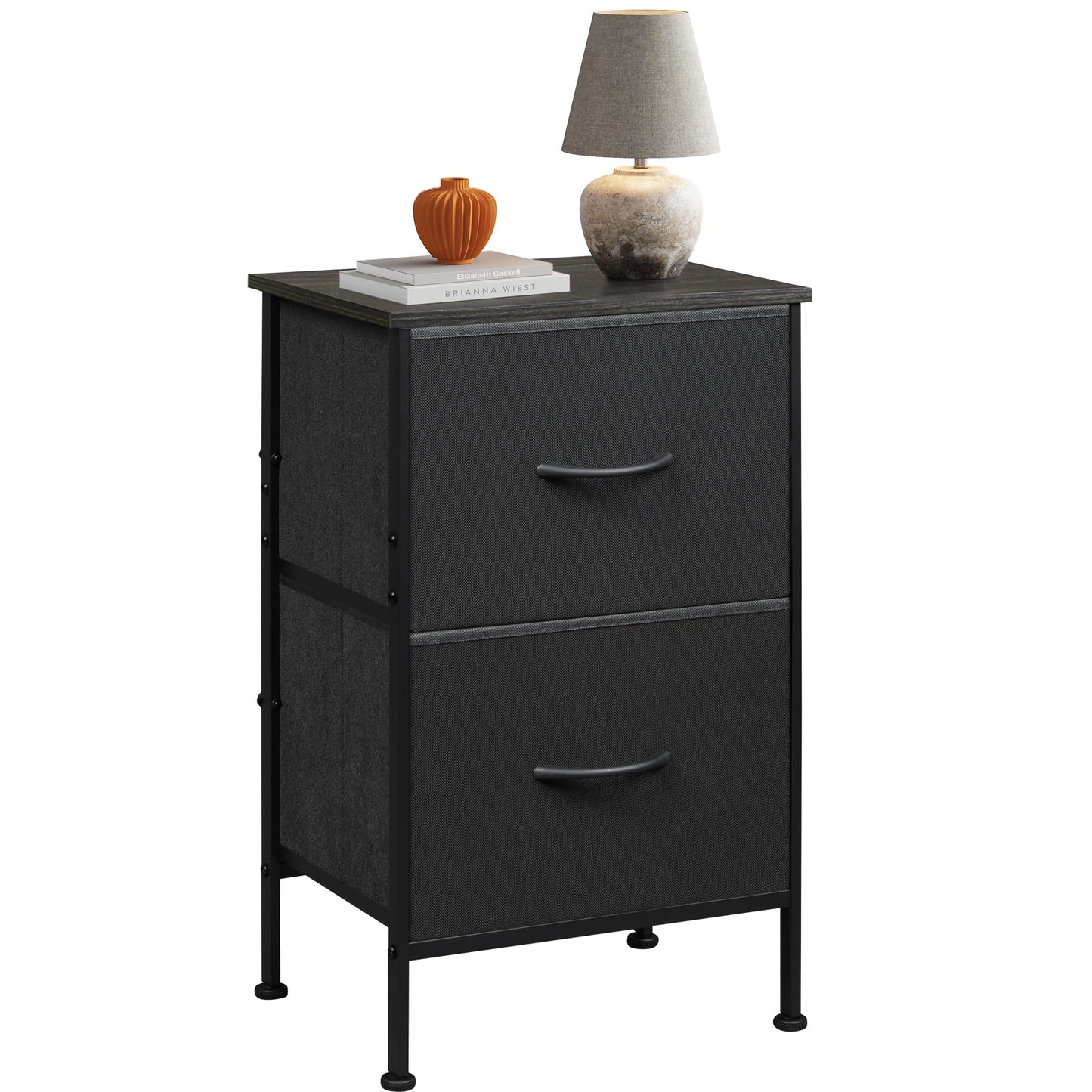 WLIVE Nightstand, 2 Drawer Dresser for Bedroom, Small Dresser with 2 Drawers, Bedside Furniture, Night Stand, End Table with Fabric Bins for Bedroom, Closet, Entryway, College Dorm, Dark Grey