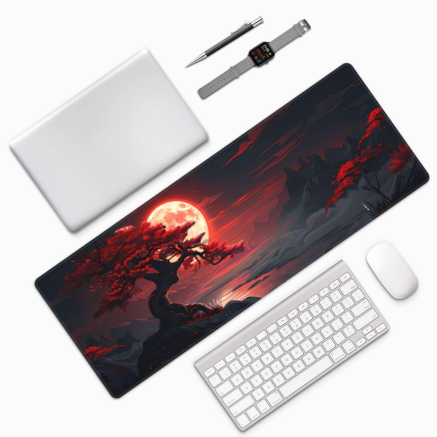 Japanese Mouse Pad, Large Japanese Desk Mat, XL Anime Gaming Keyboard Mat, Non-Slip Rubber Base, Big Extended Desk Protector for Home Office, 31.5”x11.8”